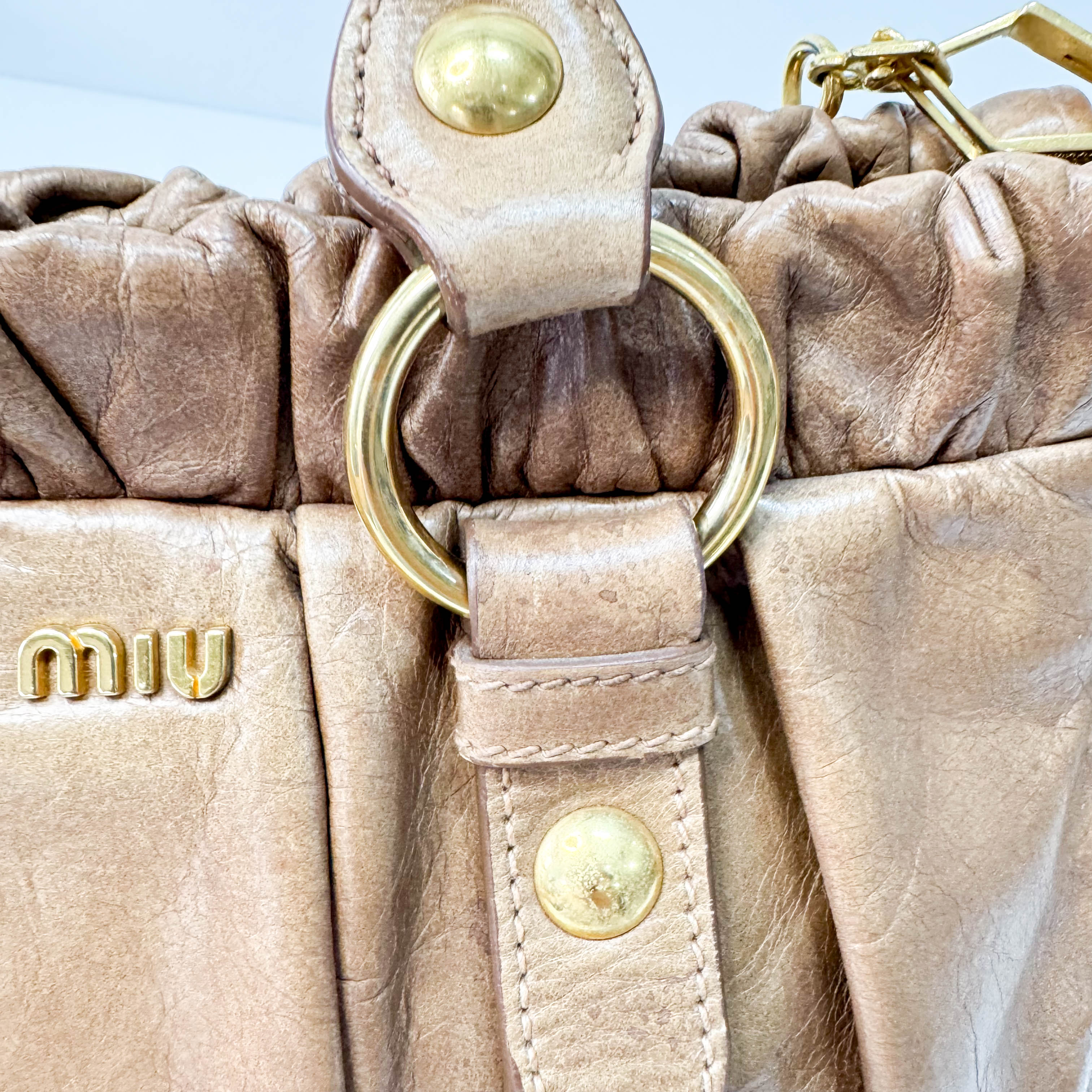 Vitello Bauletto Caramel  Leather Handle/Shoulder Bag