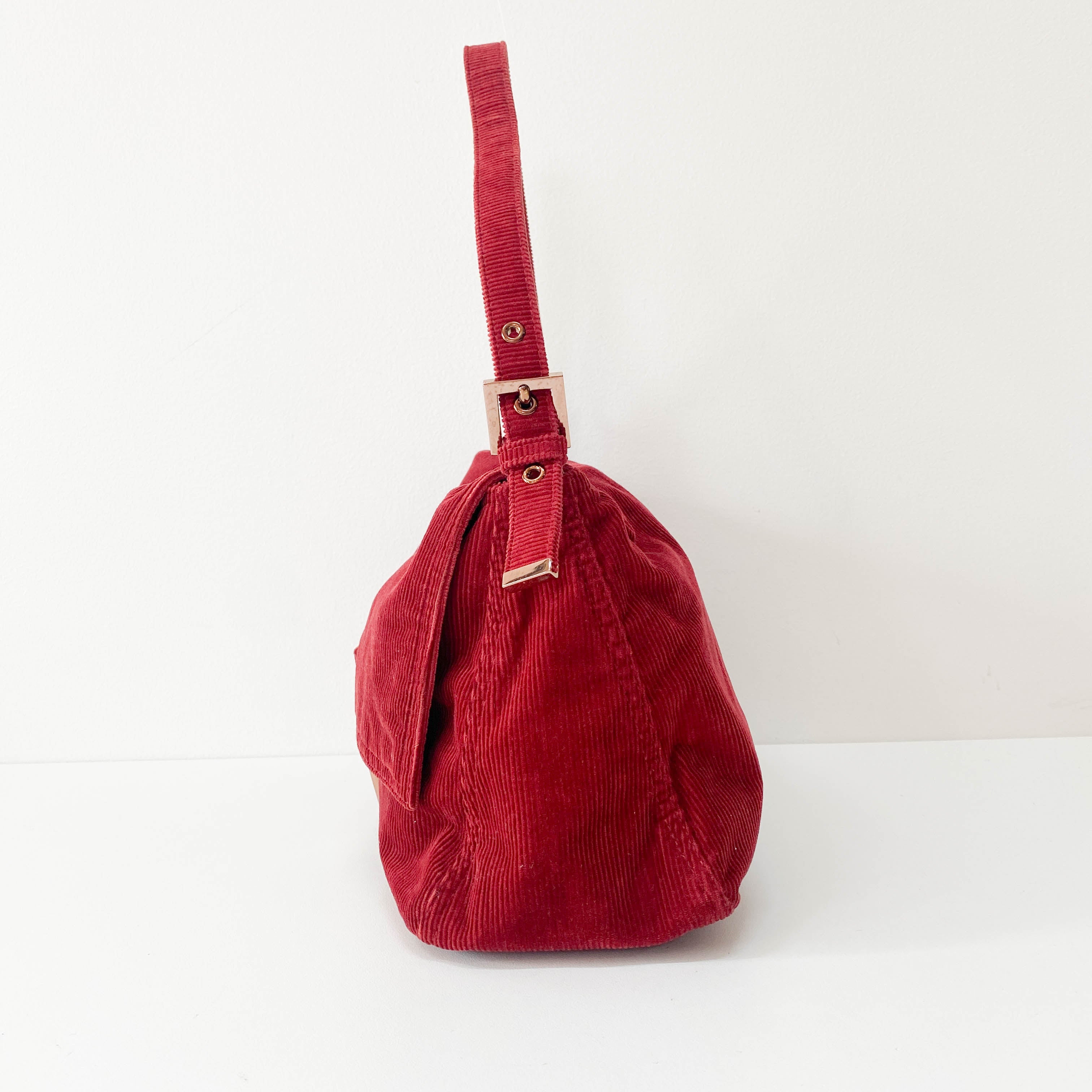 Mamma Baguette Red Corduroy Shoulder Bag