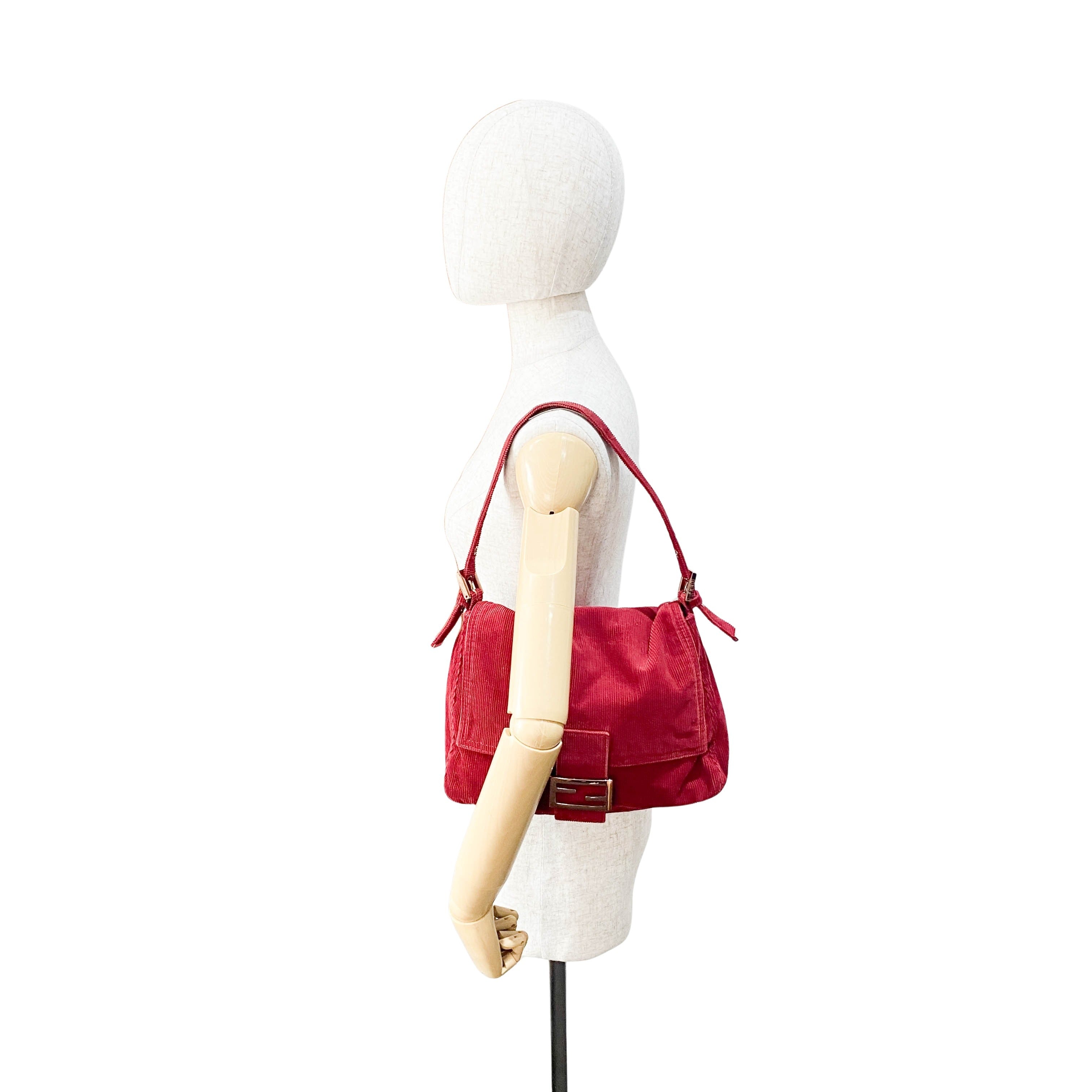 Mamma Baguette Red Corduroy Shoulder Bag
