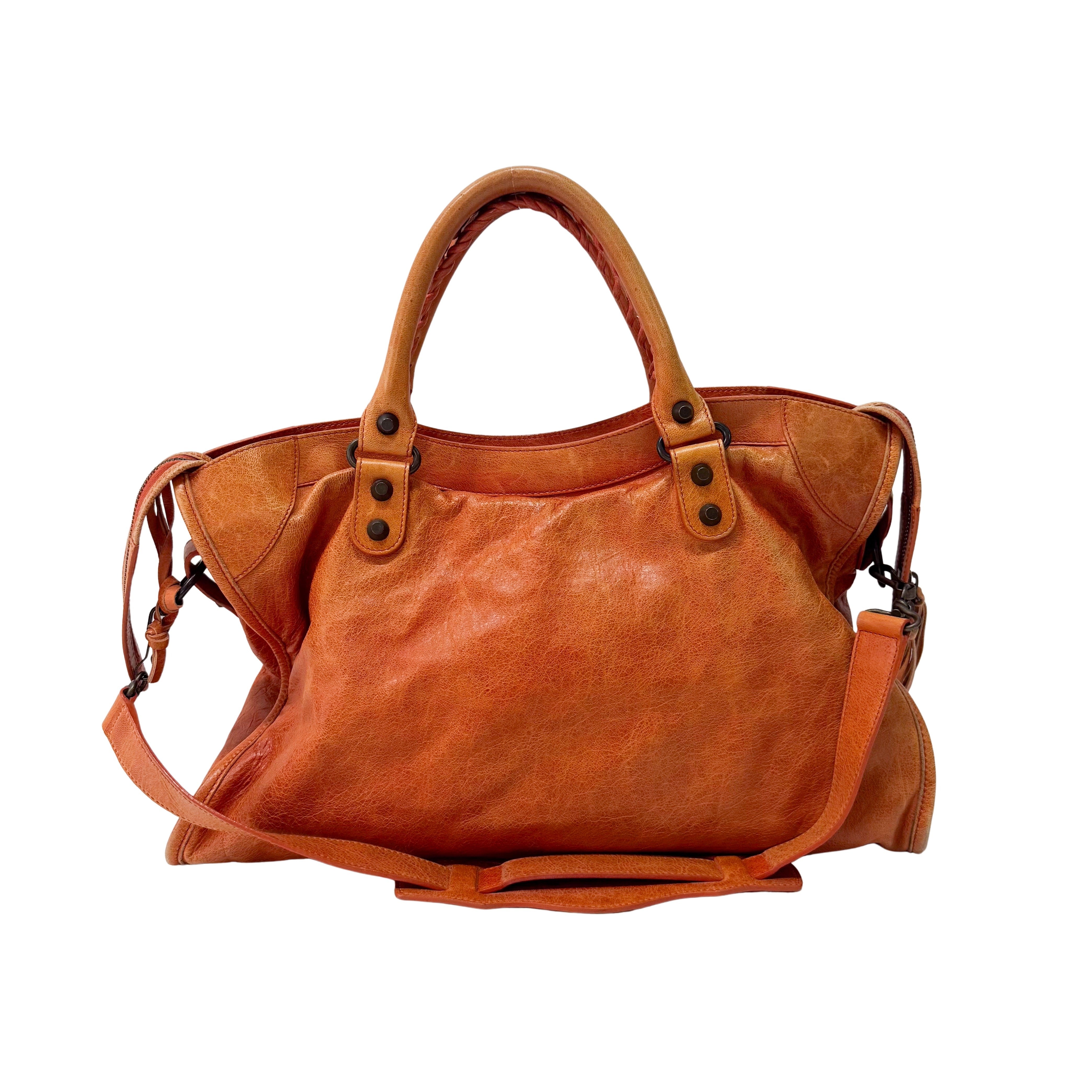 The City Orange Leather Hand bag