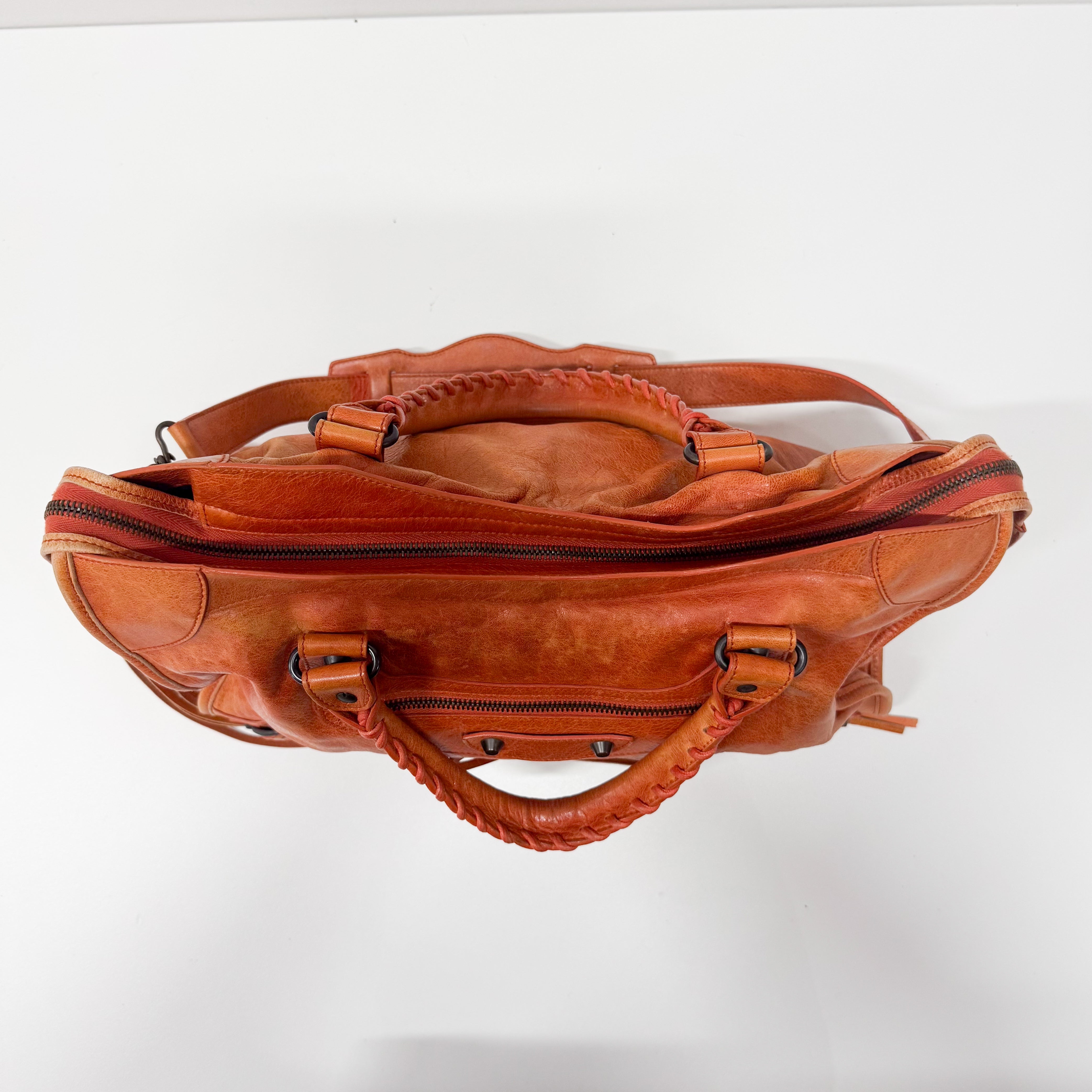 The City Orange Leather Hand bag