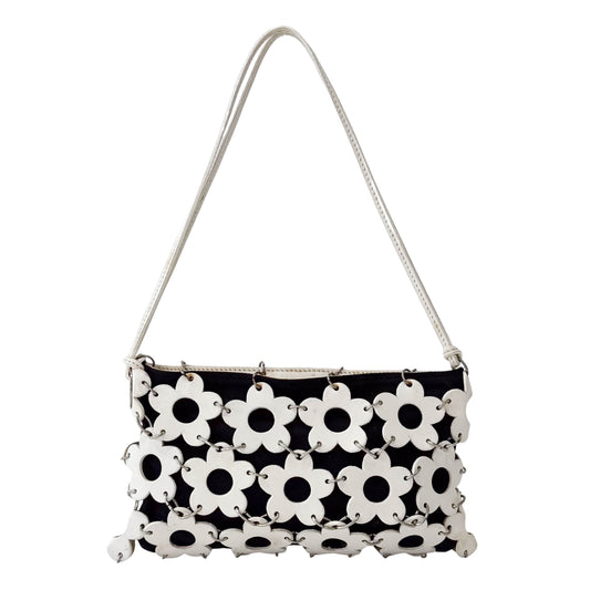 Floral White Leather Shoulder Bag