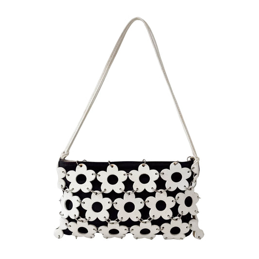 Floral White Leather Shoulder Bag