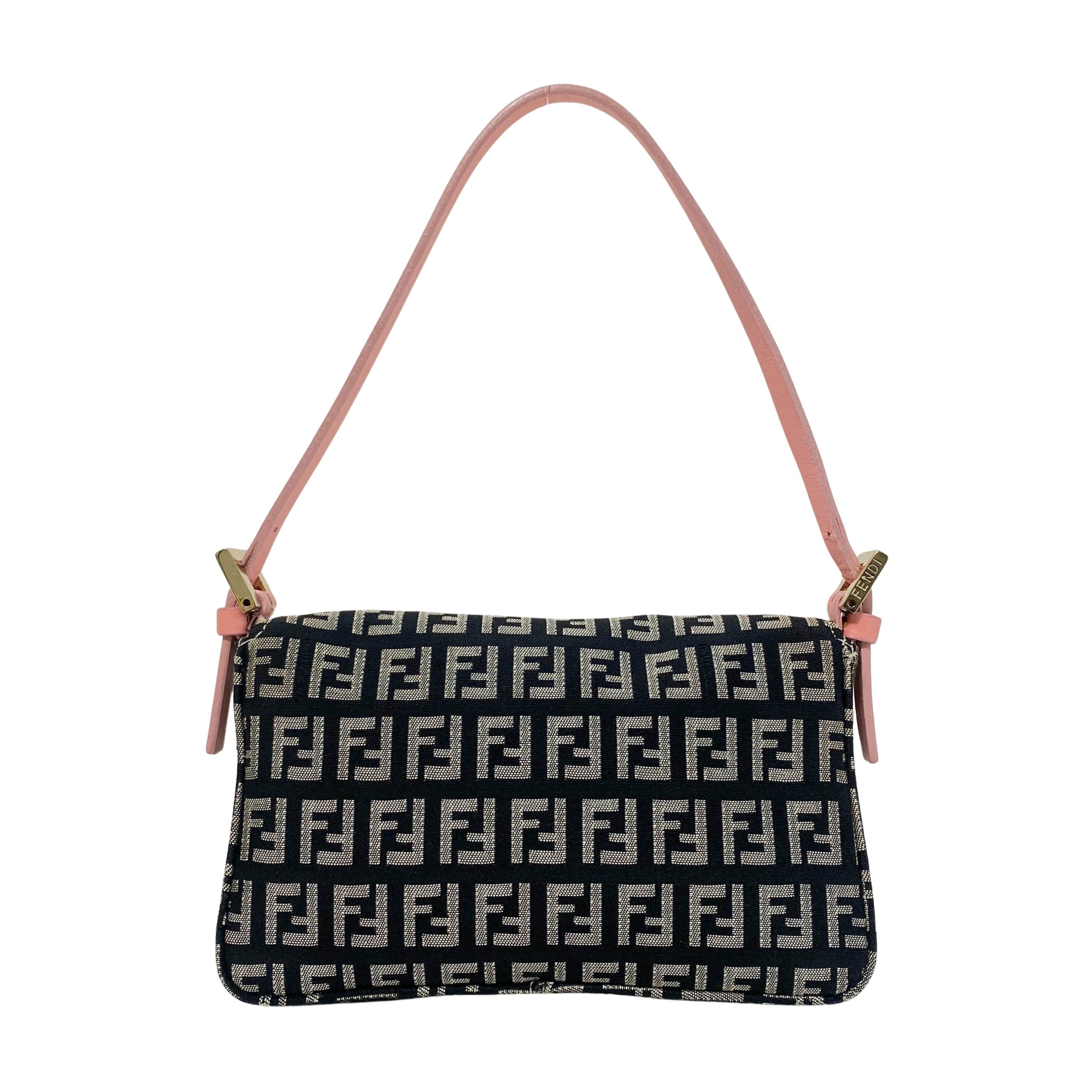 Mini Baguette Black Canvas and Pink Leather Shoulder Bag