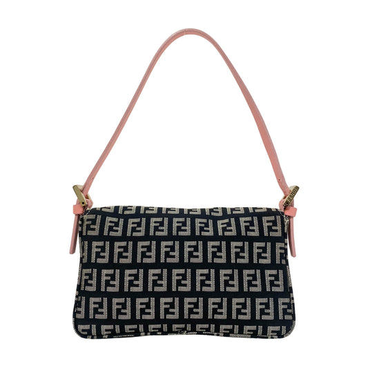 Mini Baguette Black Canvas and Pink Leather Shoulder Bag