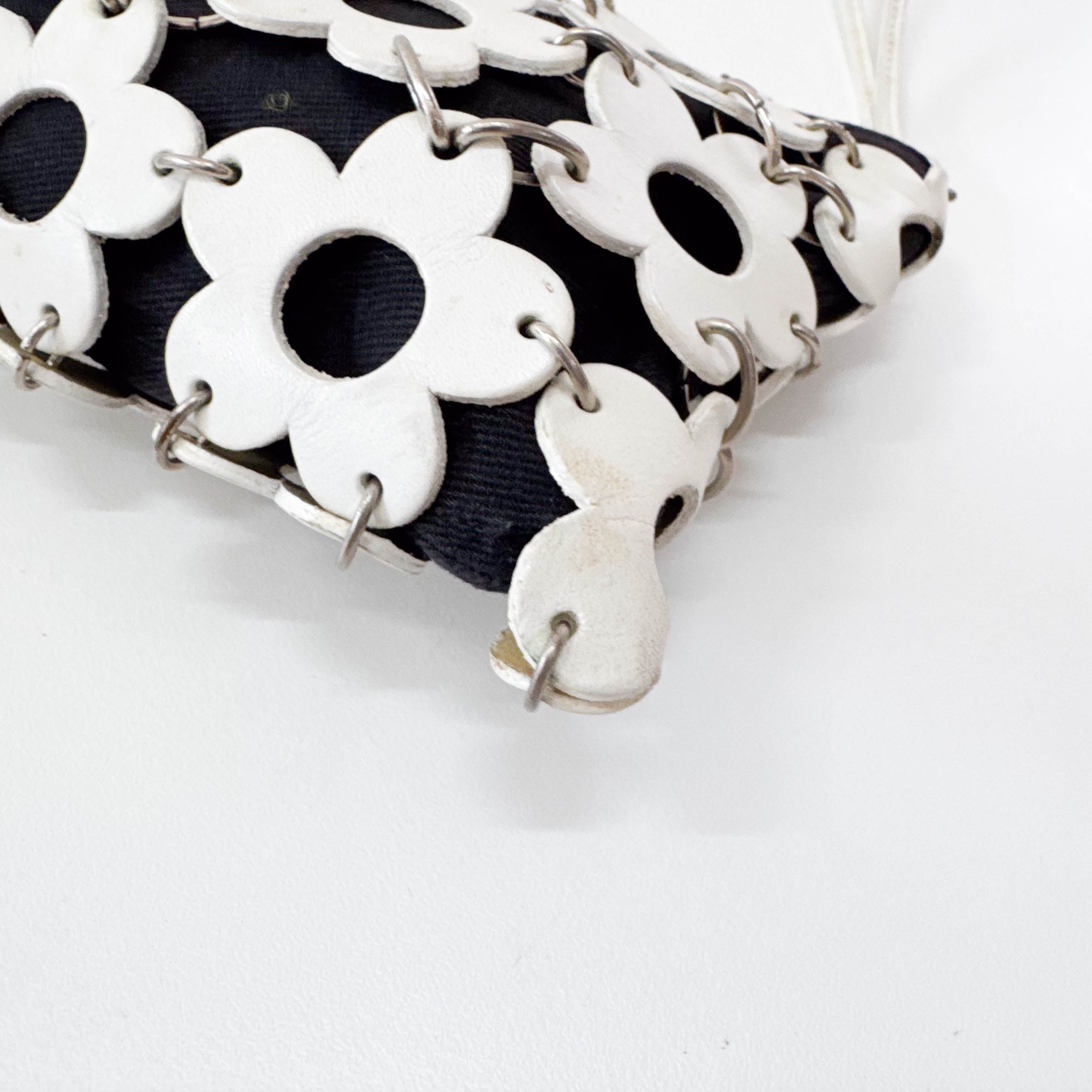Floral White Leather Shoulder Bag