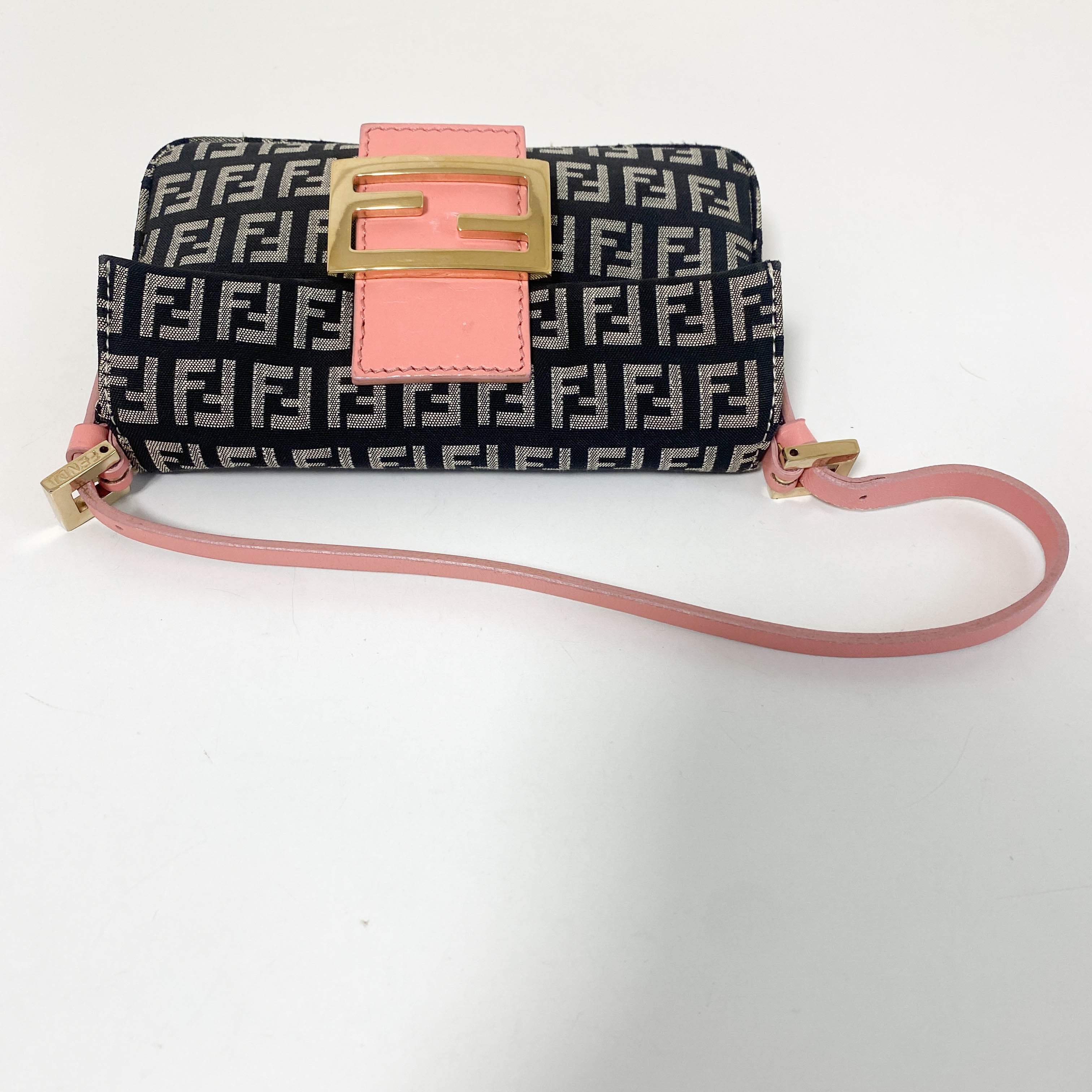 Mini Baguette Black Canvas and Pink Leather Shoulder Bag