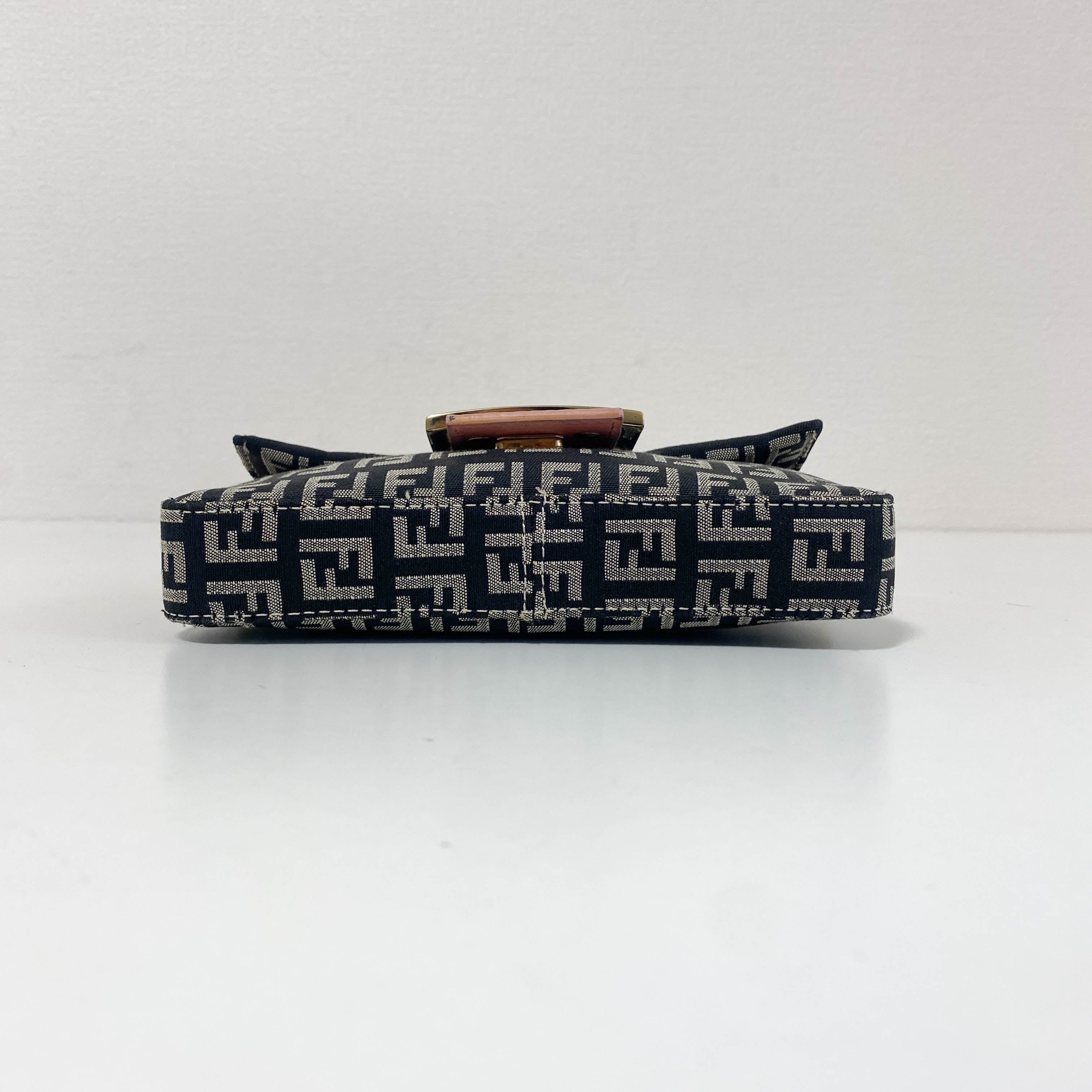 Mini Baguette Black Canvas and Pink Leather Shoulder Bag