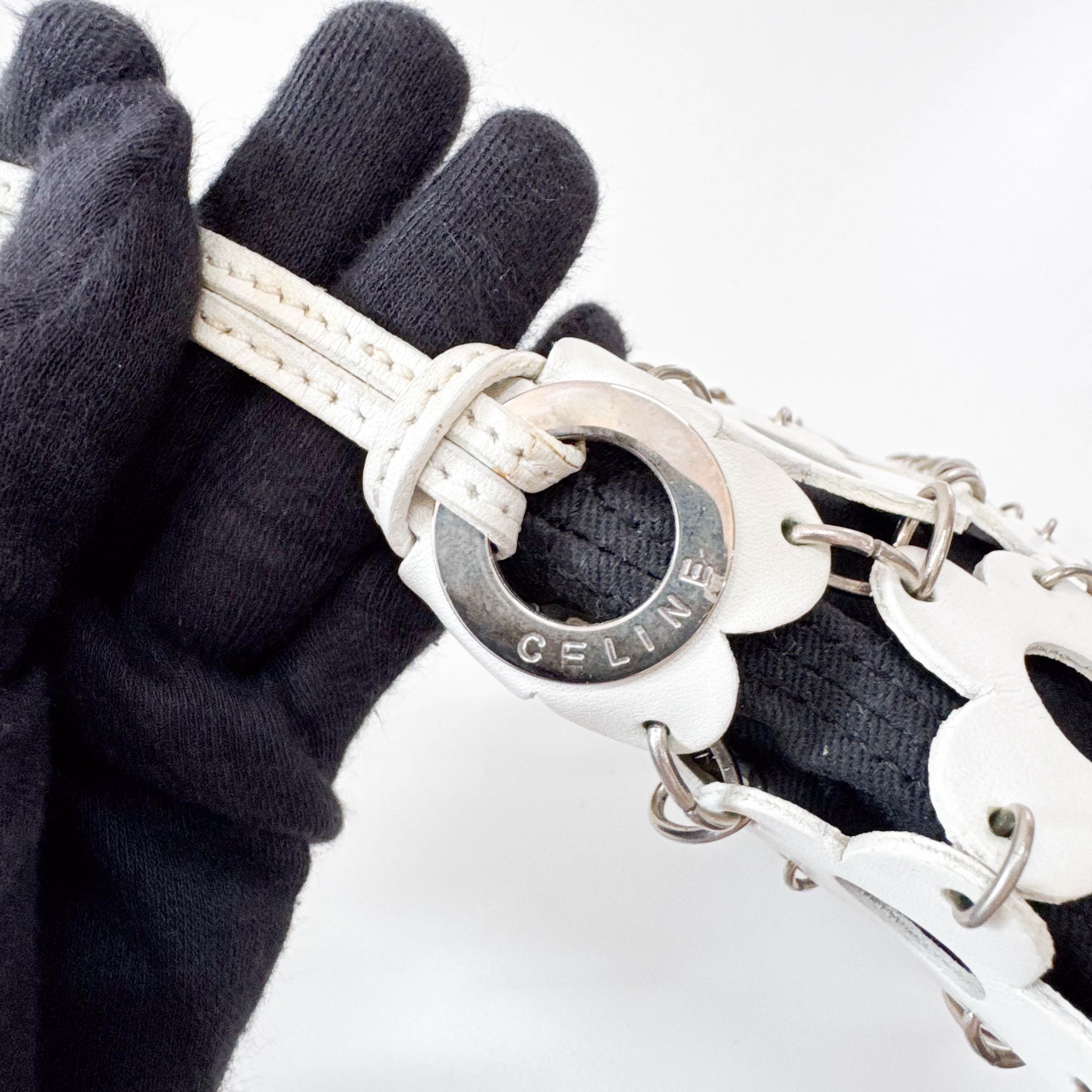 Floral White Leather Shoulder Bag