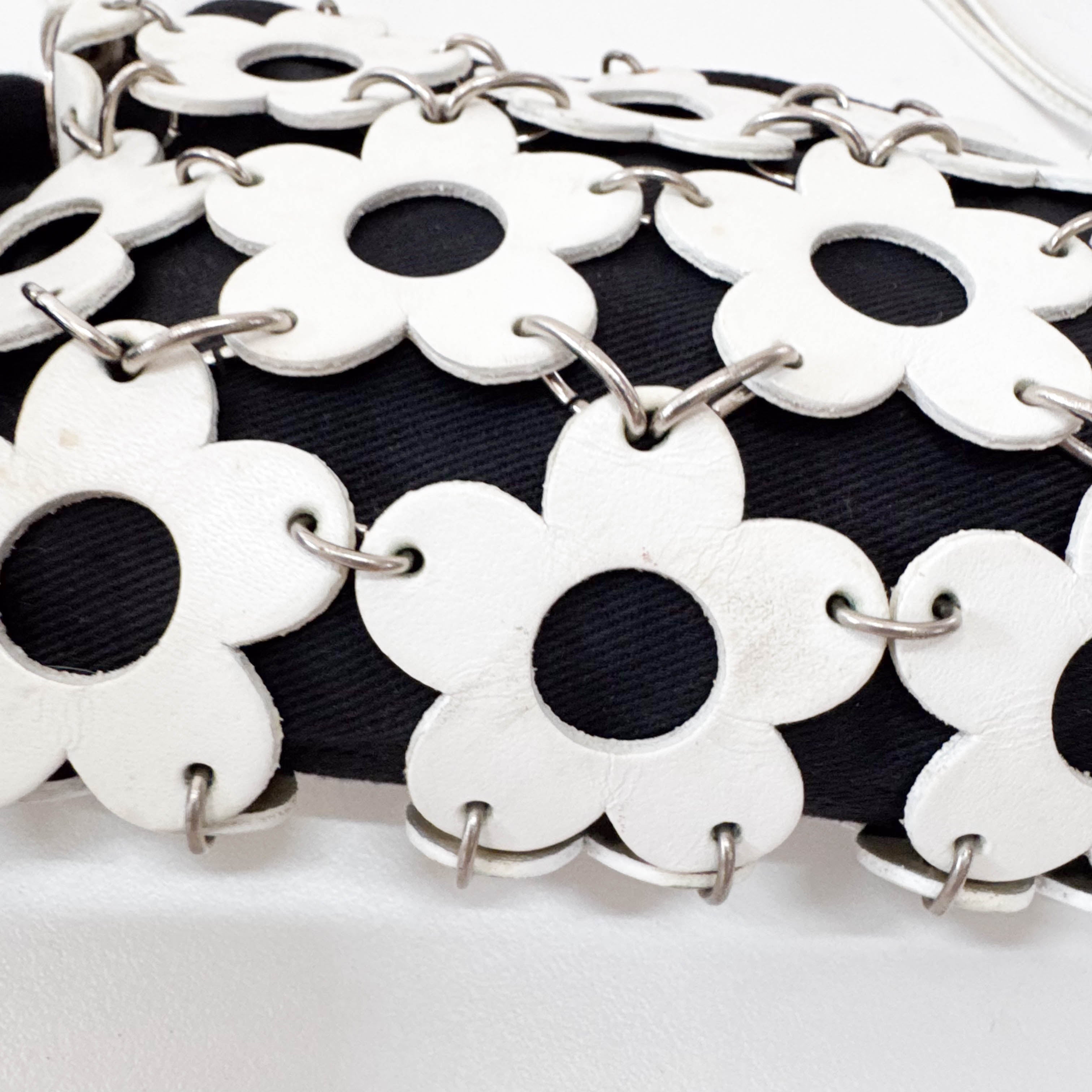 Floral White Leather Shoulder Bag