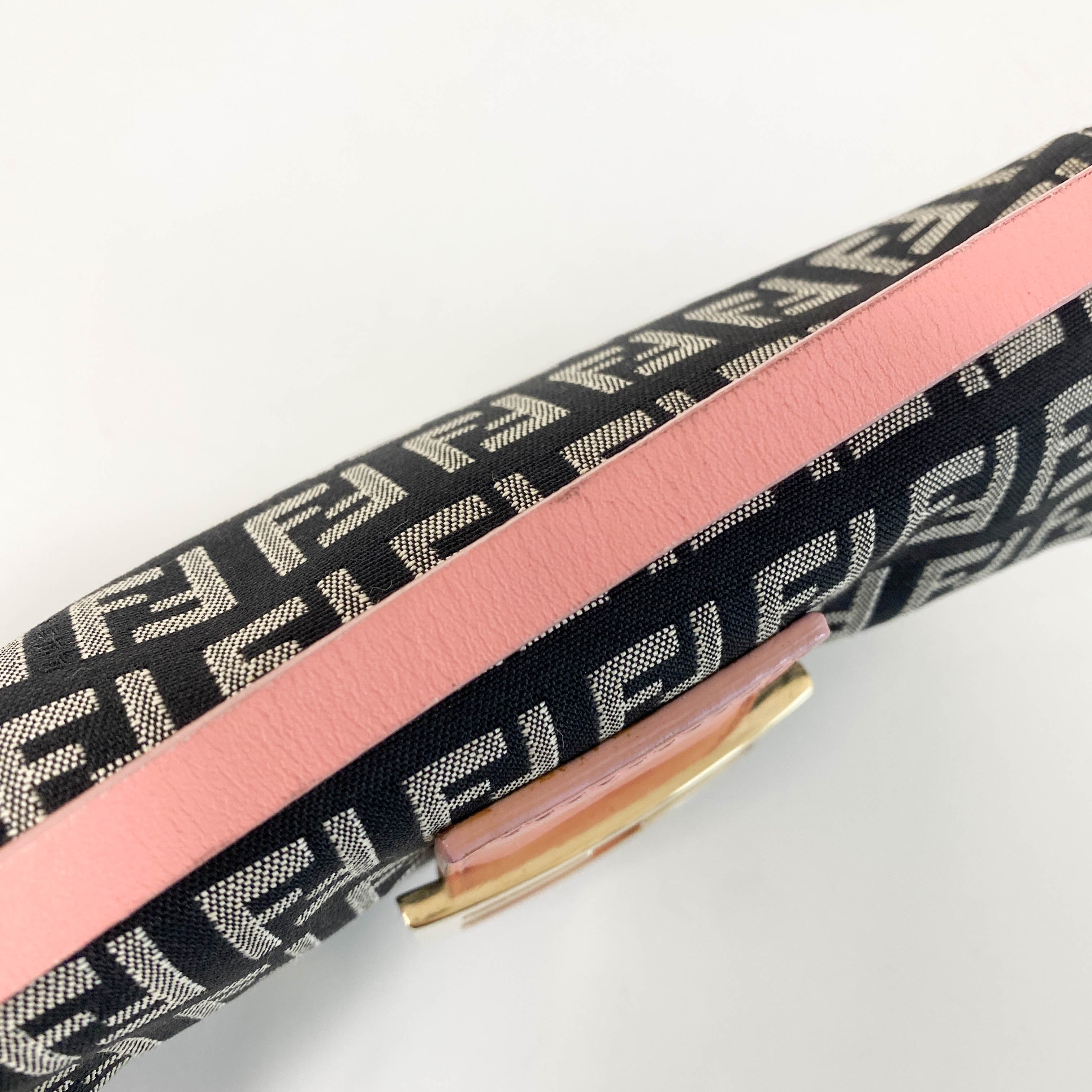 Mini Baguette Black Canvas and Pink Leather Shoulder Bag