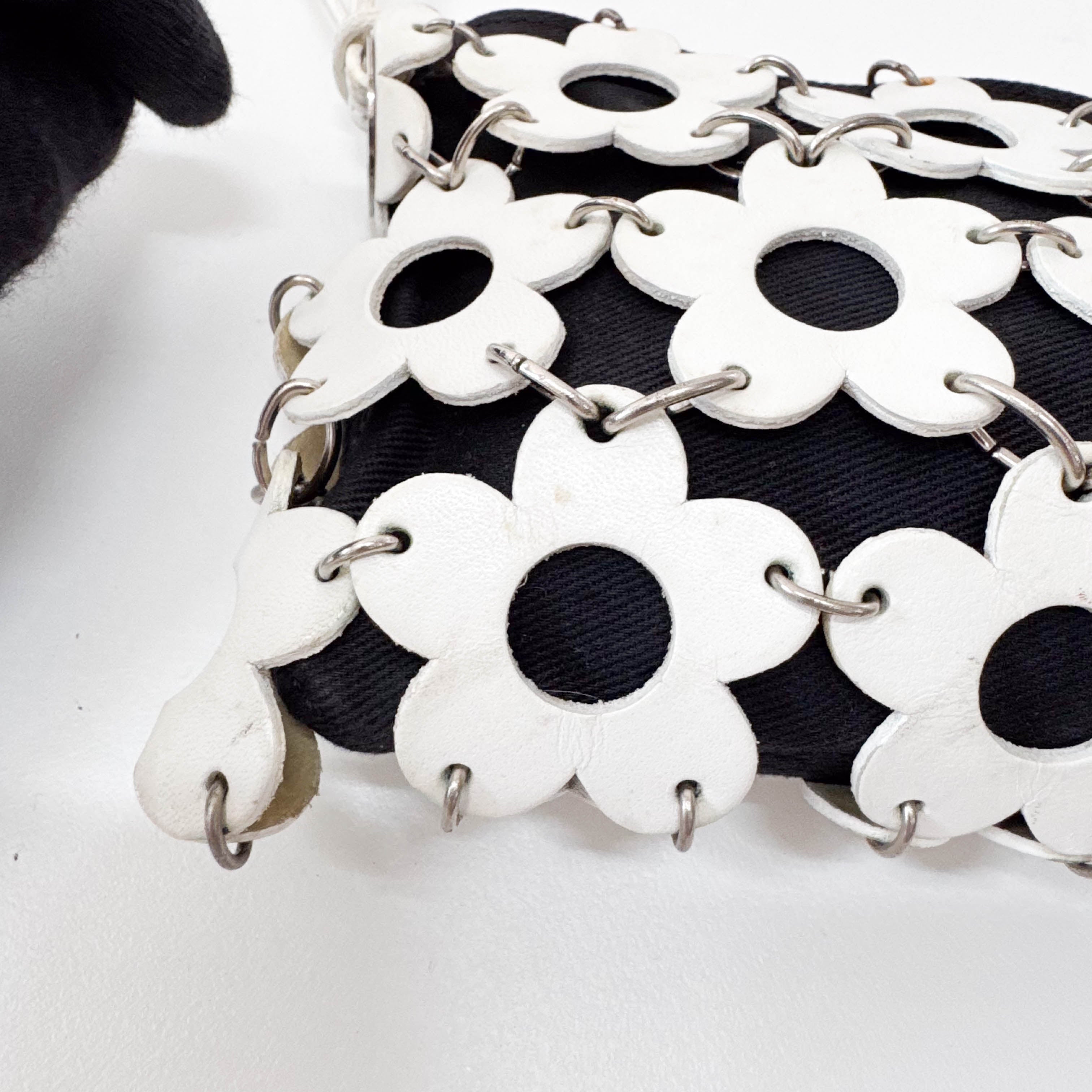 Floral White Leather Shoulder Bag