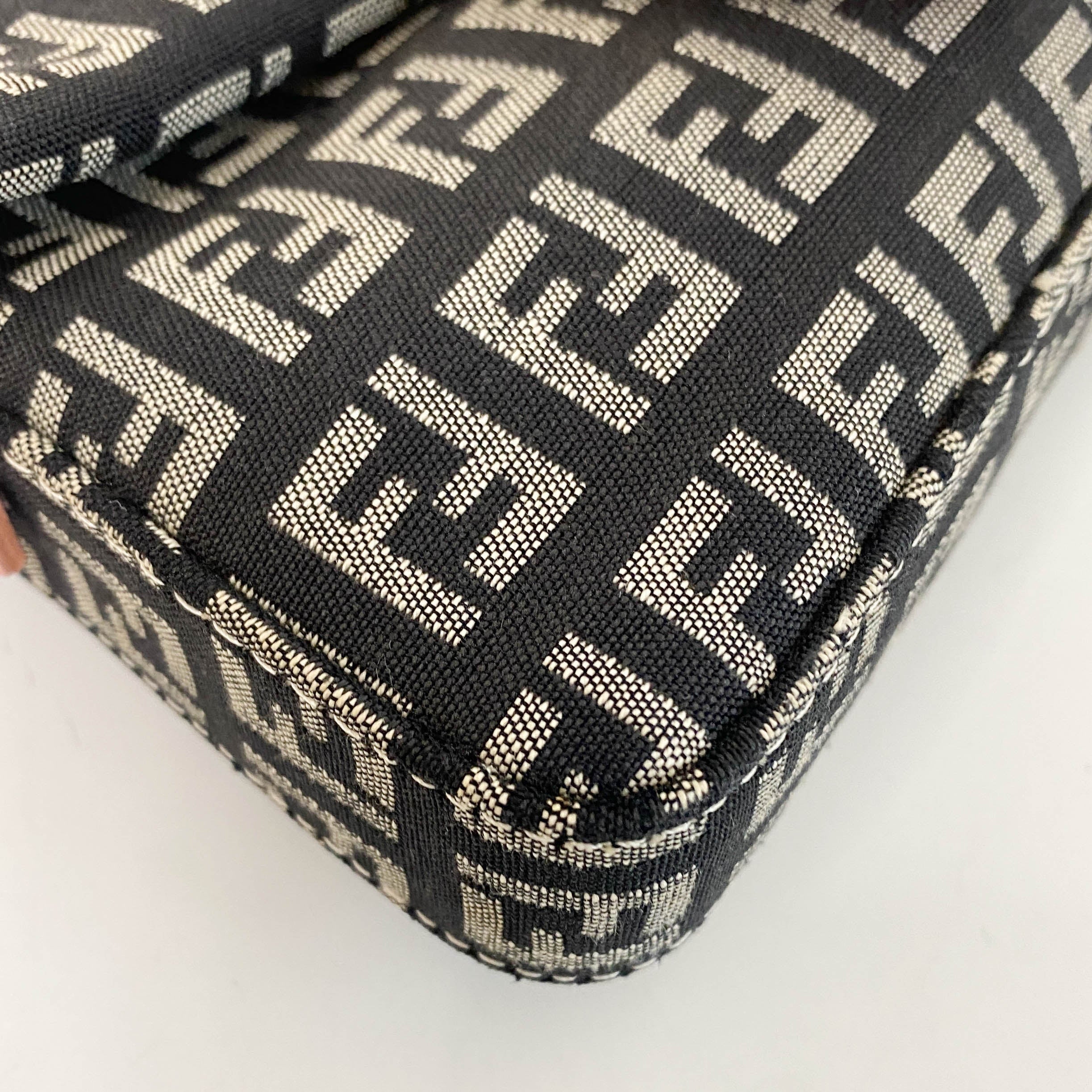 Mini Baguette Black Canvas and Pink Leather Shoulder Bag