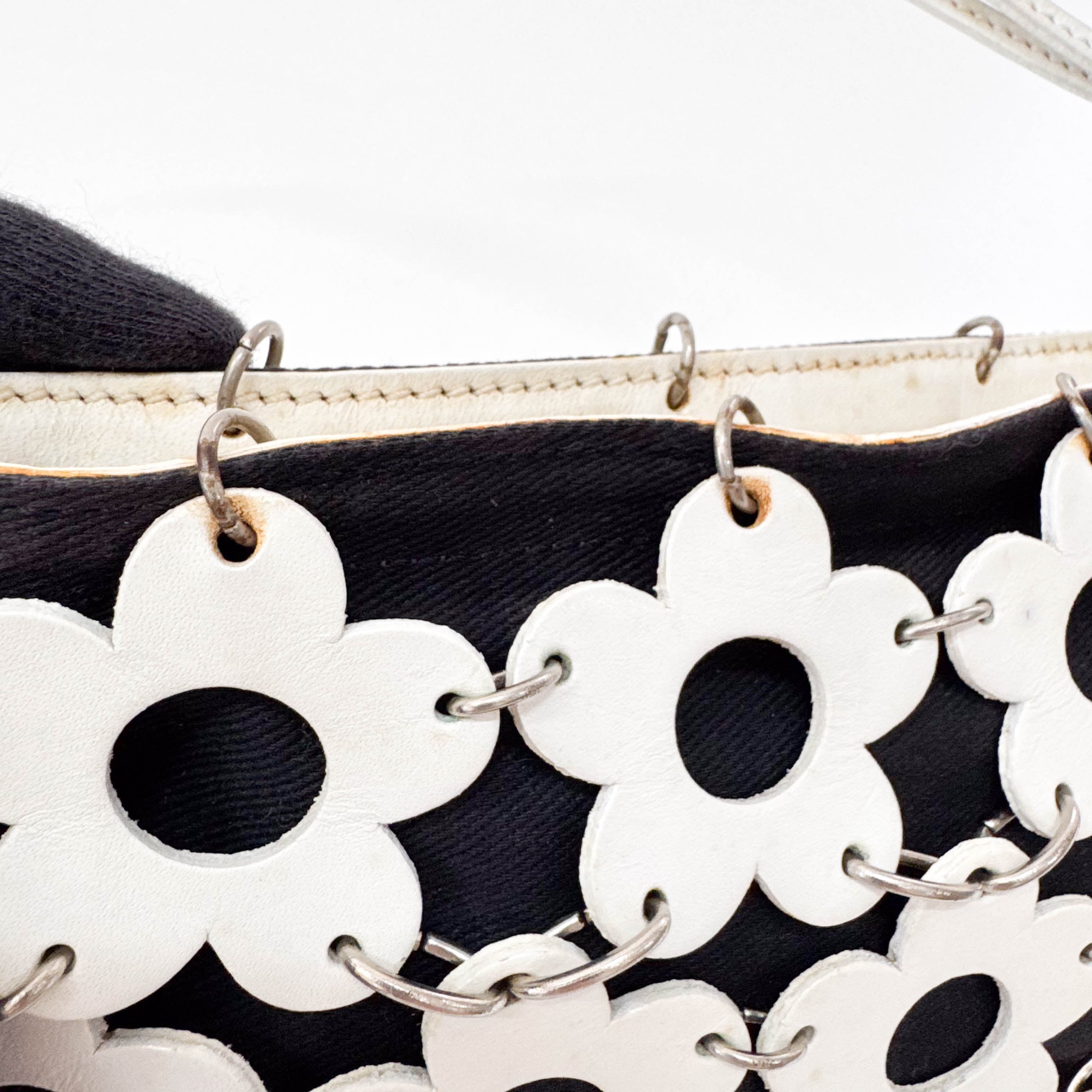 Floral White Leather Shoulder Bag