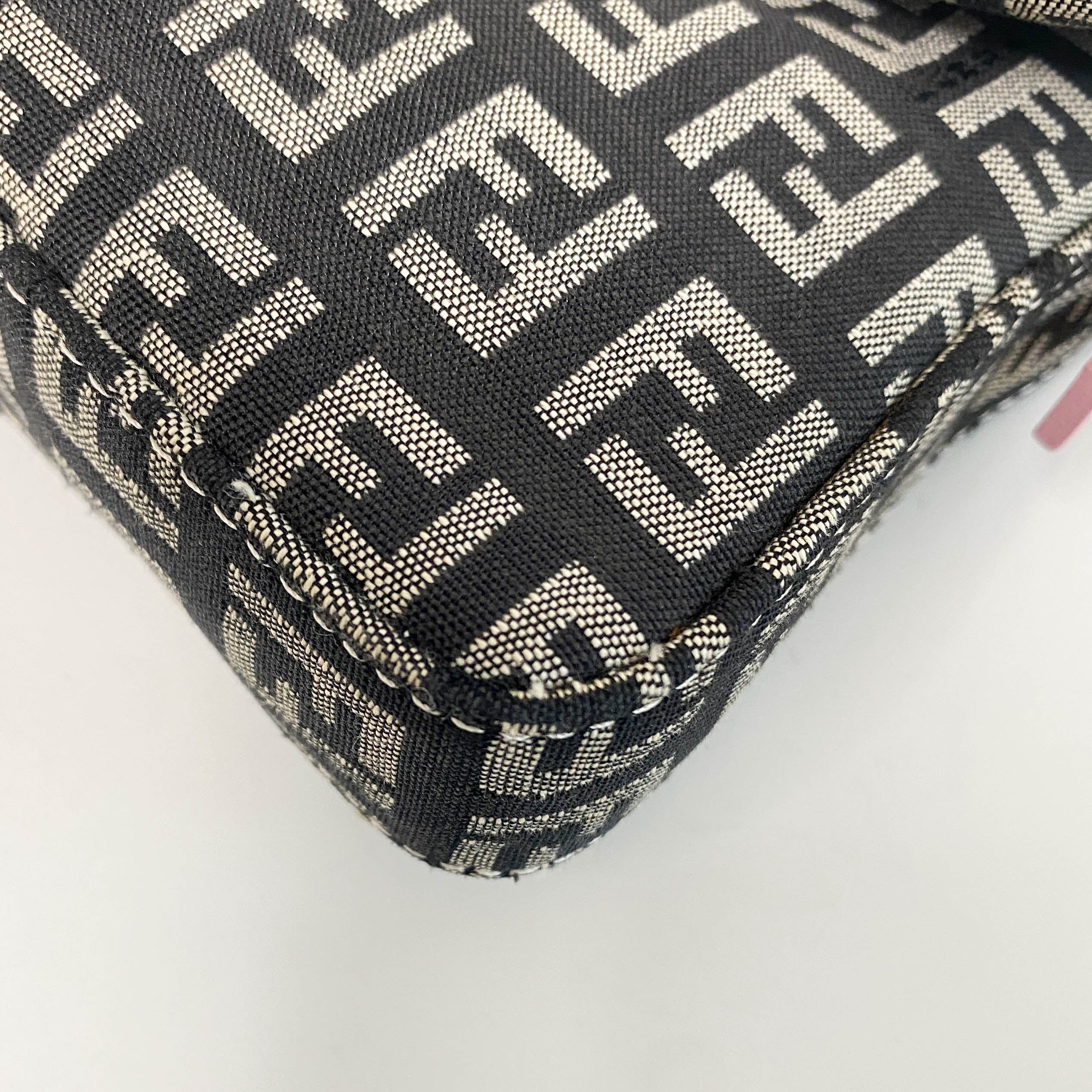 Mini Baguette Black Canvas and Pink Leather Shoulder Bag