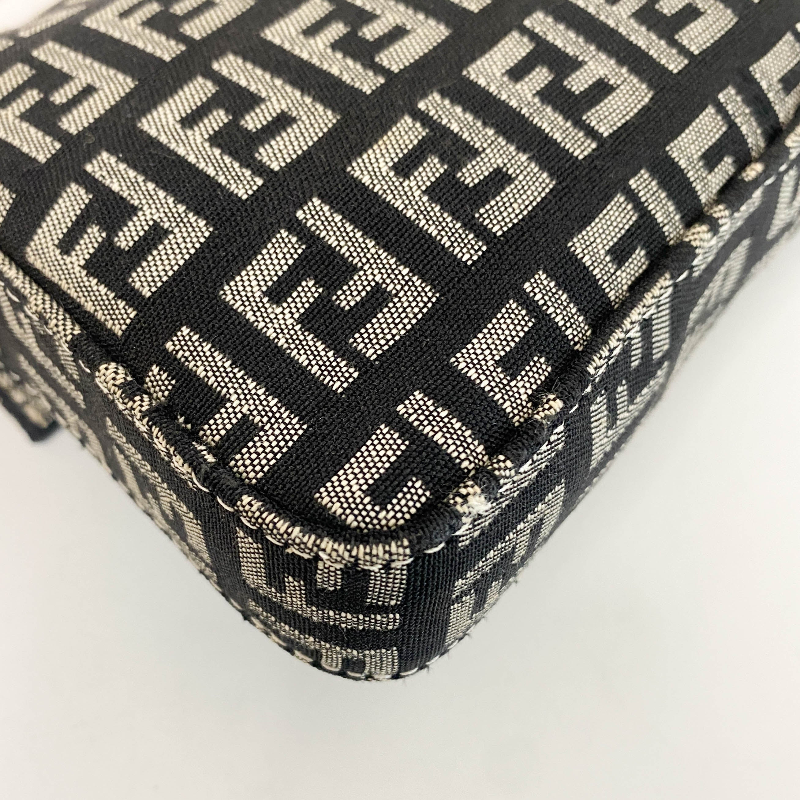 Mini Baguette Black Canvas and Pink Leather Shoulder Bag