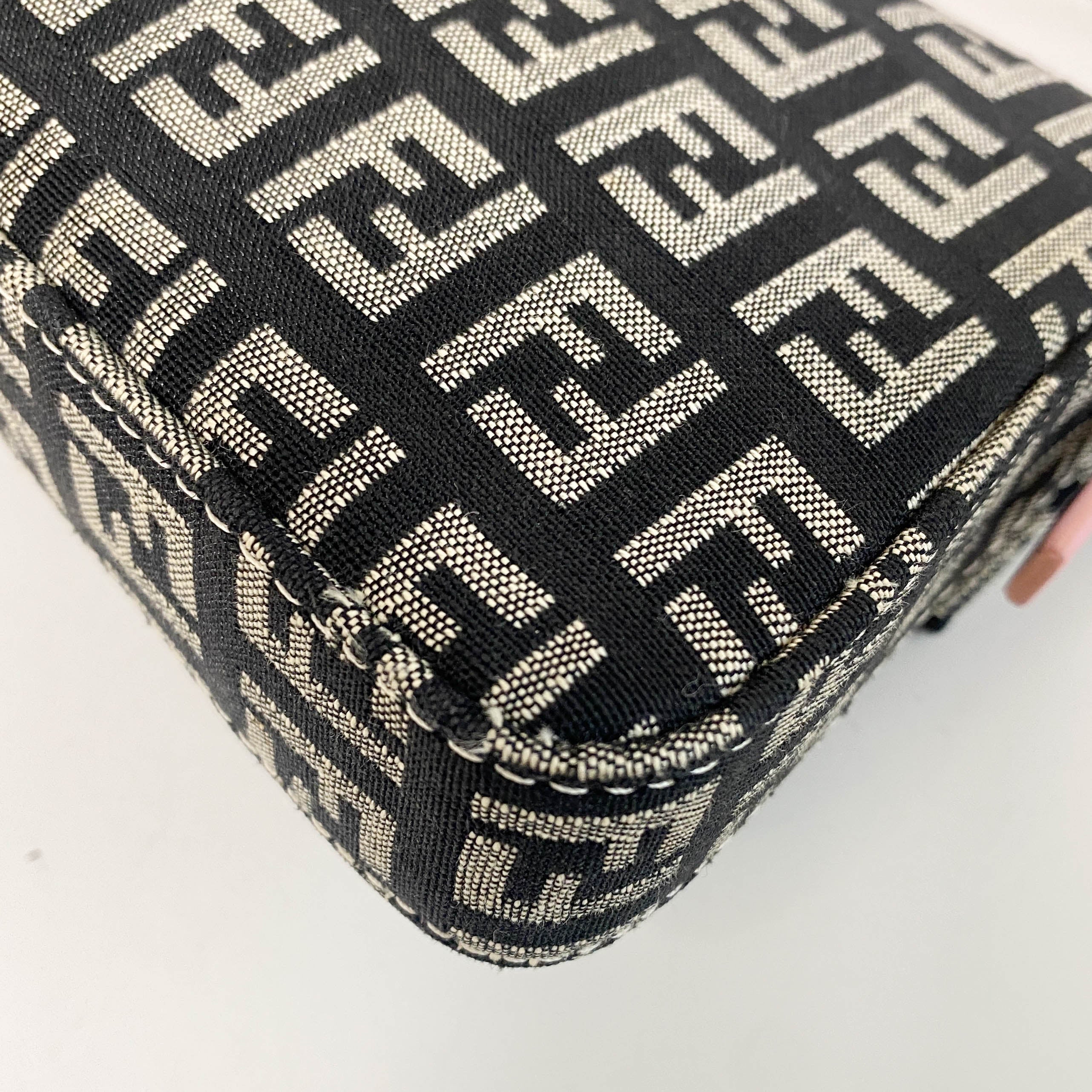 Mini Baguette Black Canvas and Pink Leather Shoulder Bag