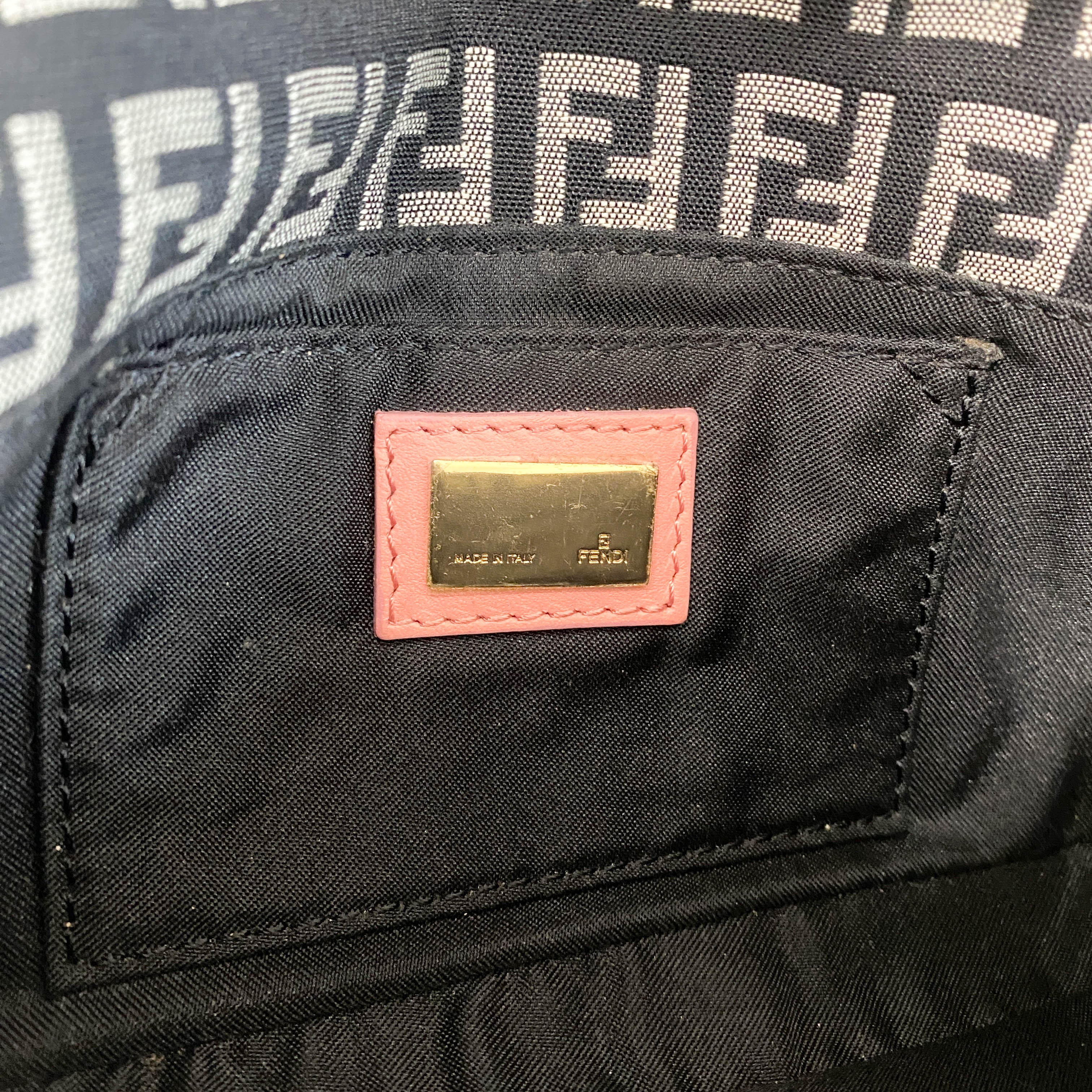 Mini Baguette Black Canvas and Pink Leather Shoulder Bag