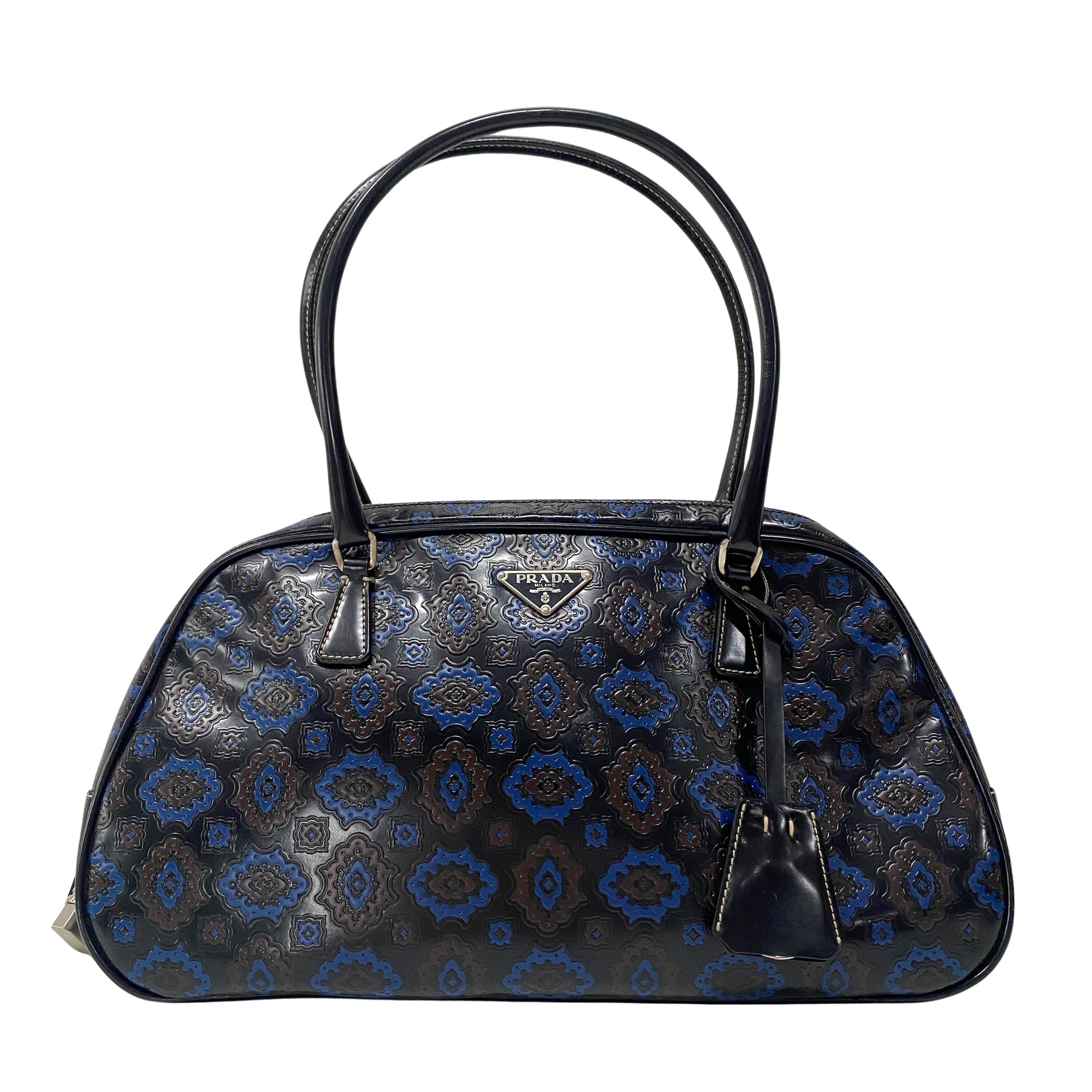 Navy Leather Bowling Bag