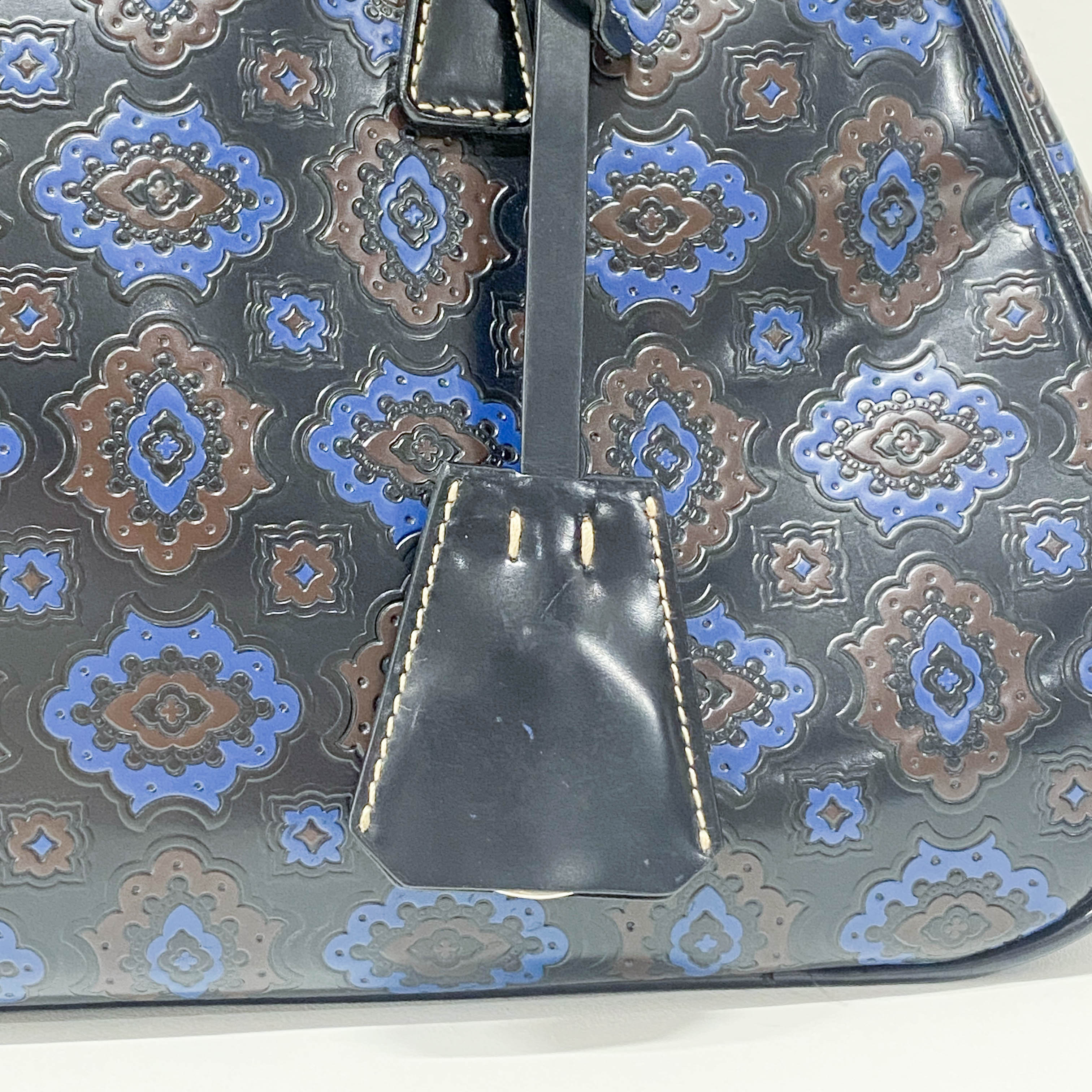 Navy Leather Bowling Bag