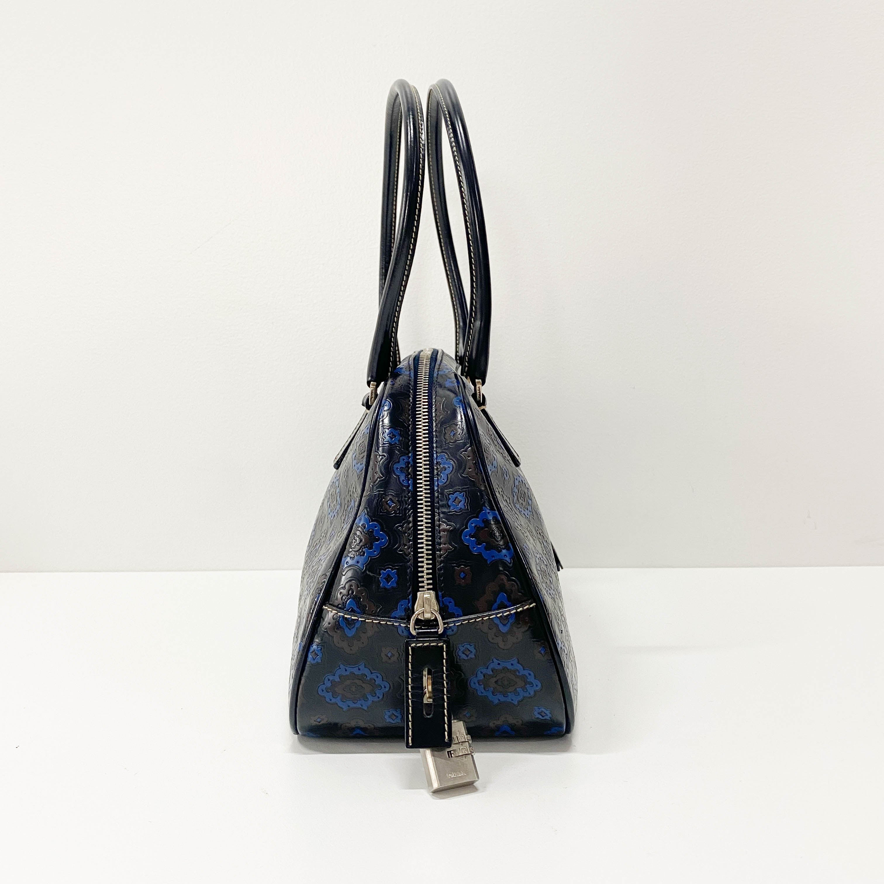 Navy Leather Bowling Bag