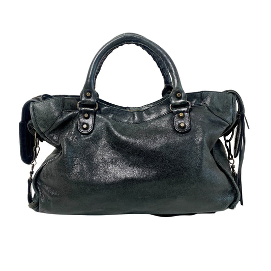 City Black Leather Top Handle Bag