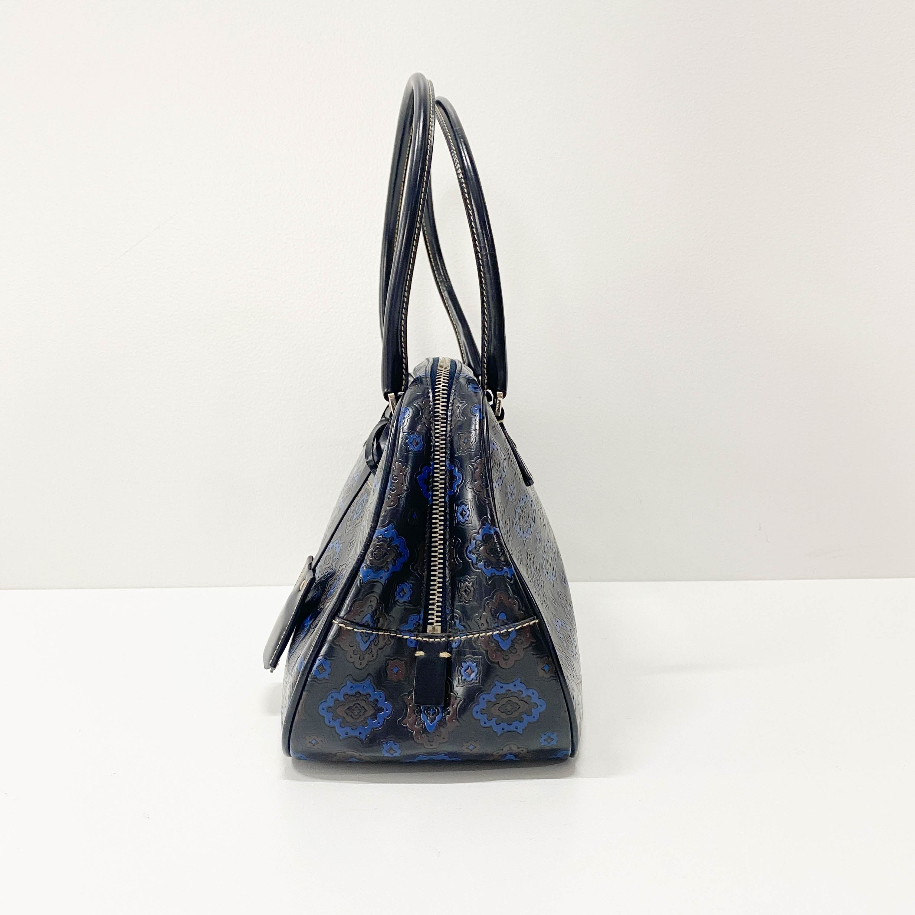 Navy Leather Bowling Bag