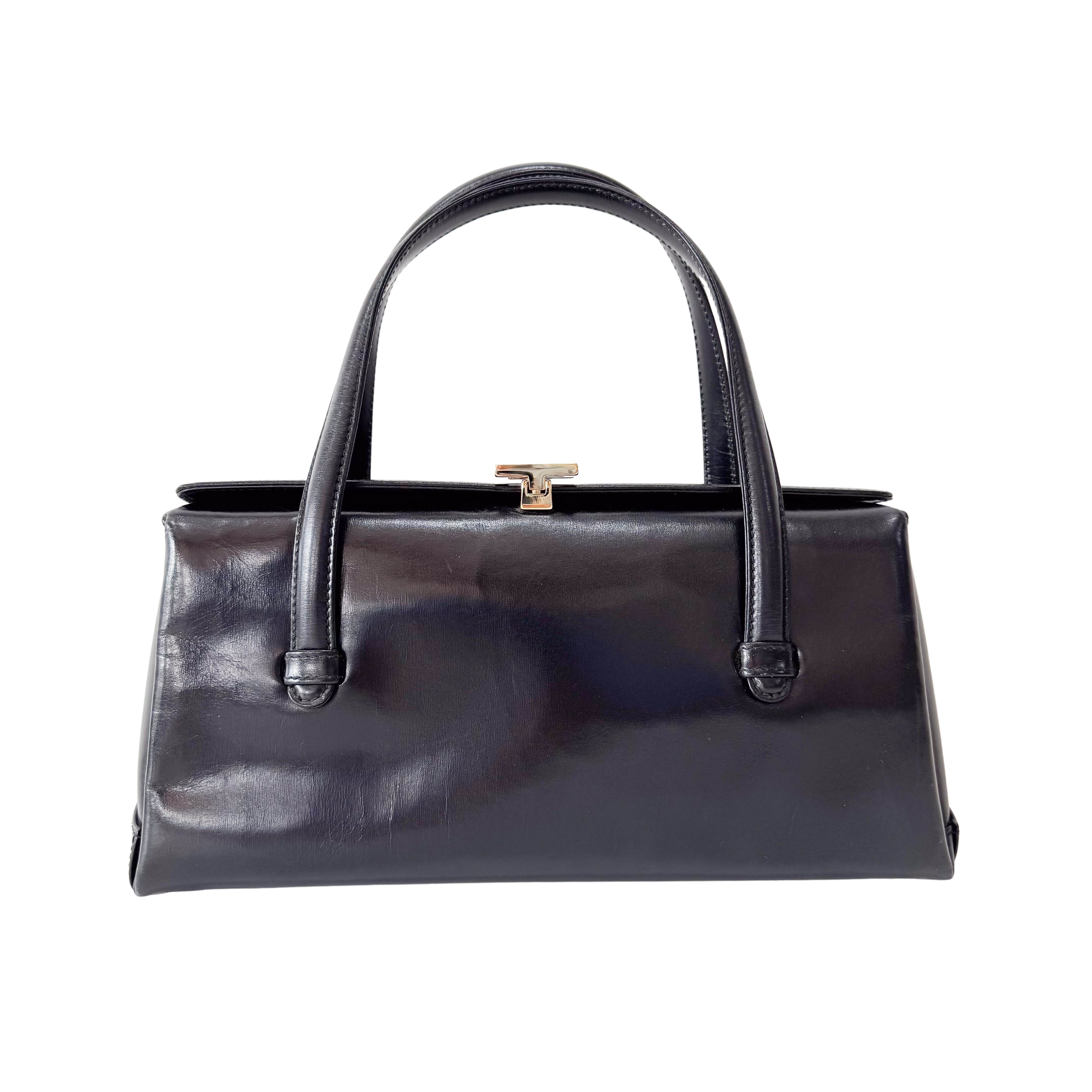 Black Leather Handle Bag