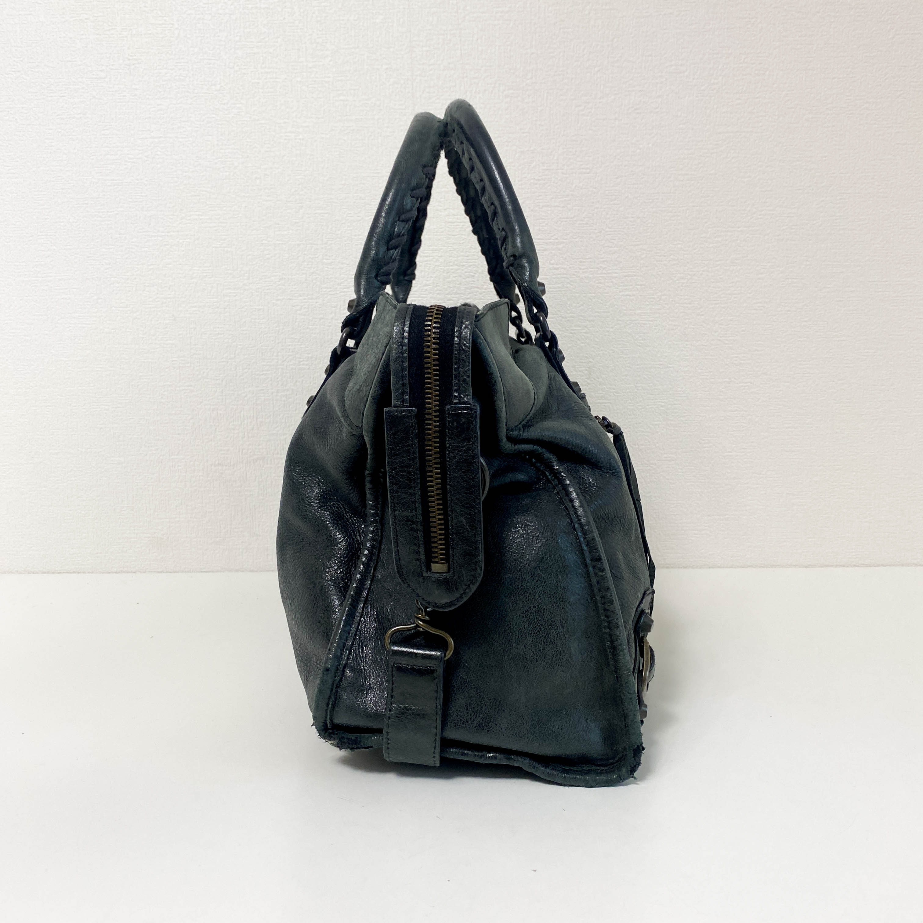 City Black Leather Top Handle Bag