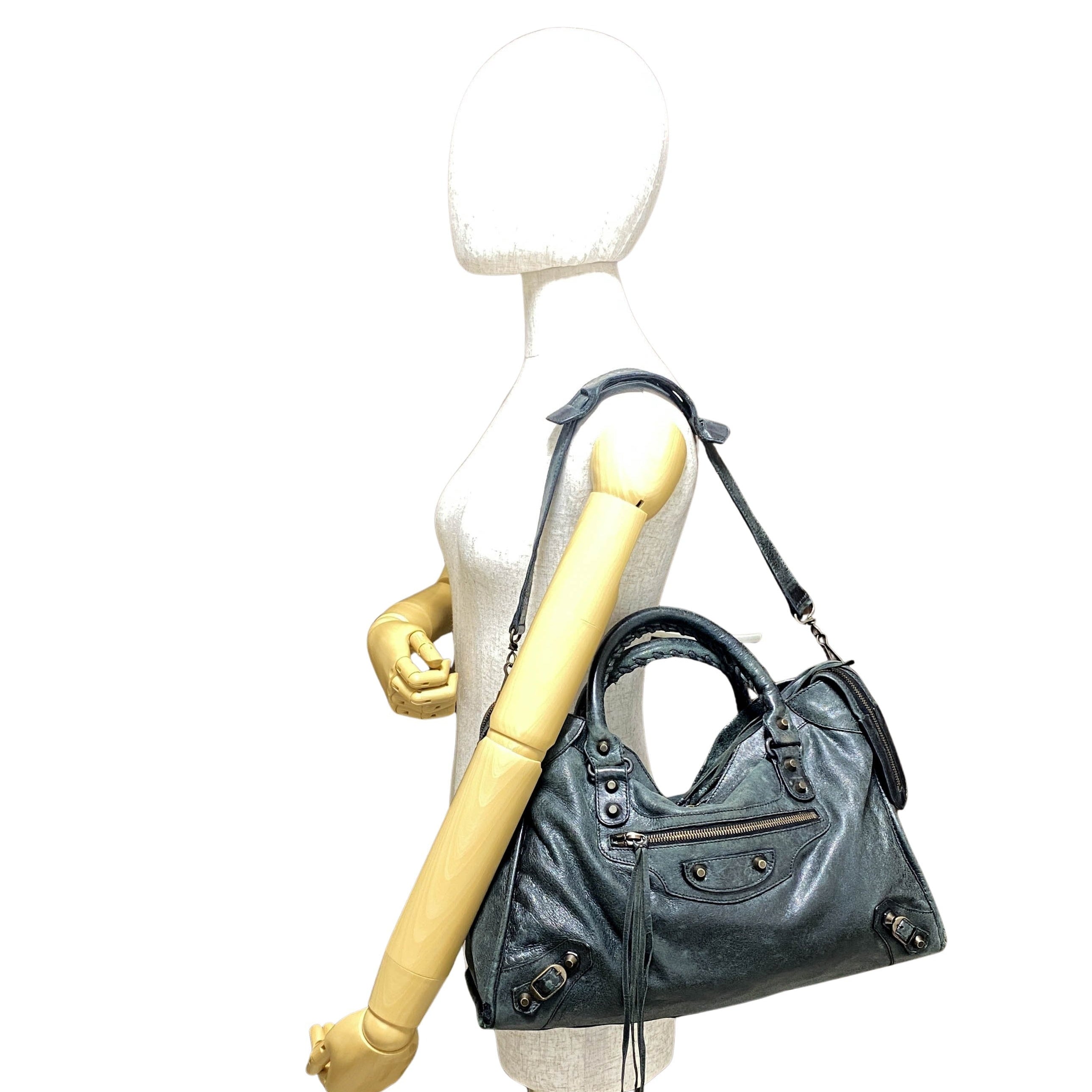 City Black Leather Top Handle Bag