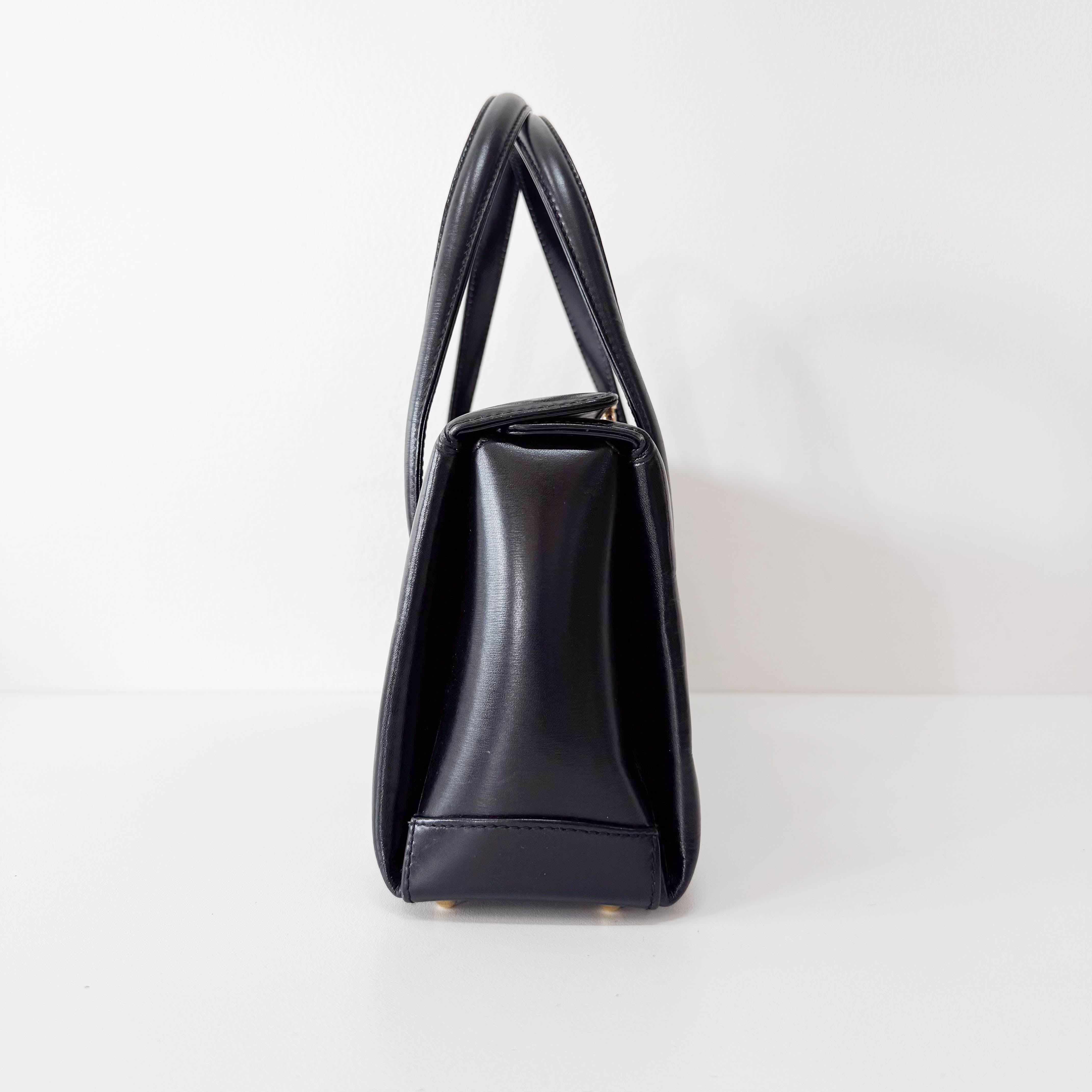 Black Leather Handle Bag