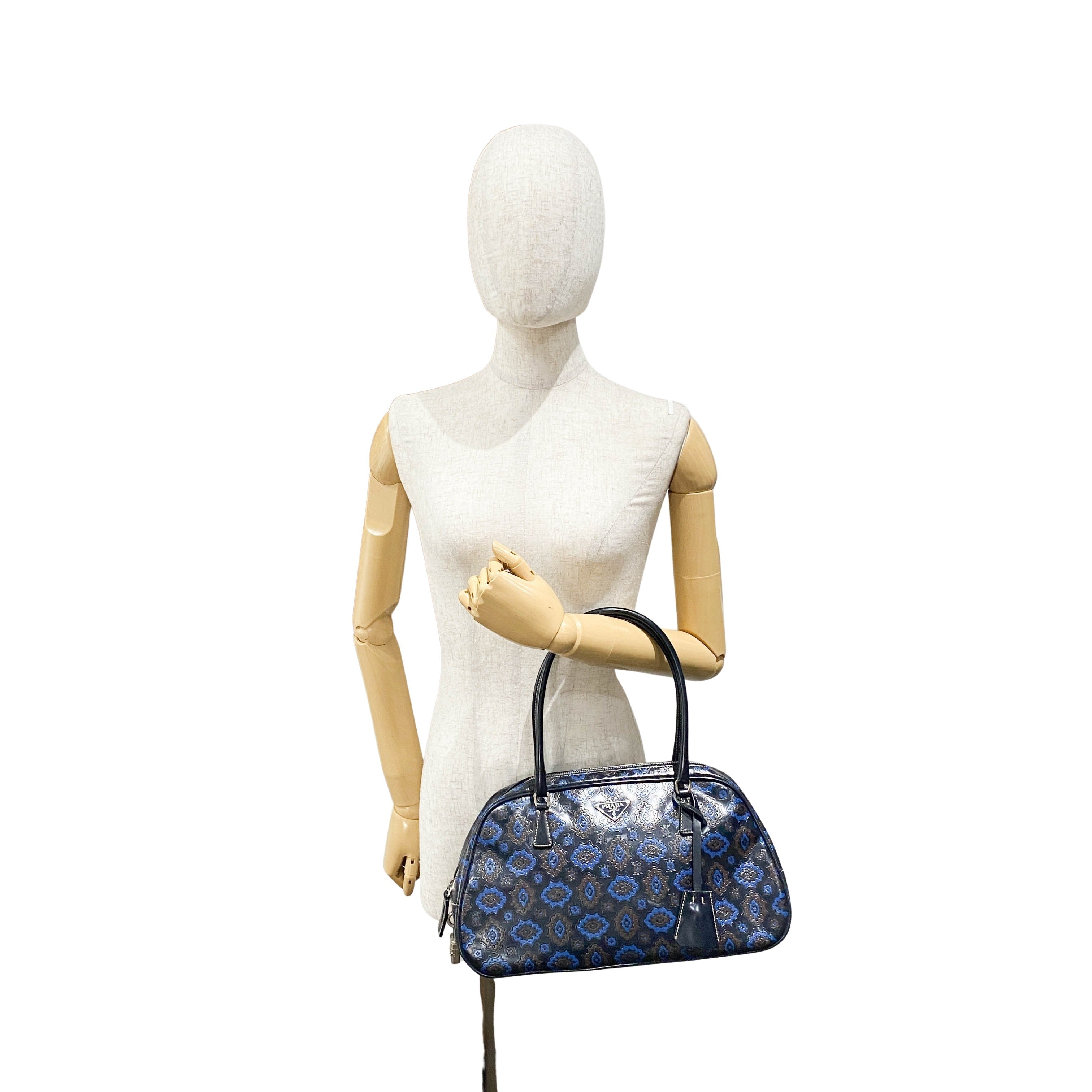 Navy Leather Bowling Bag