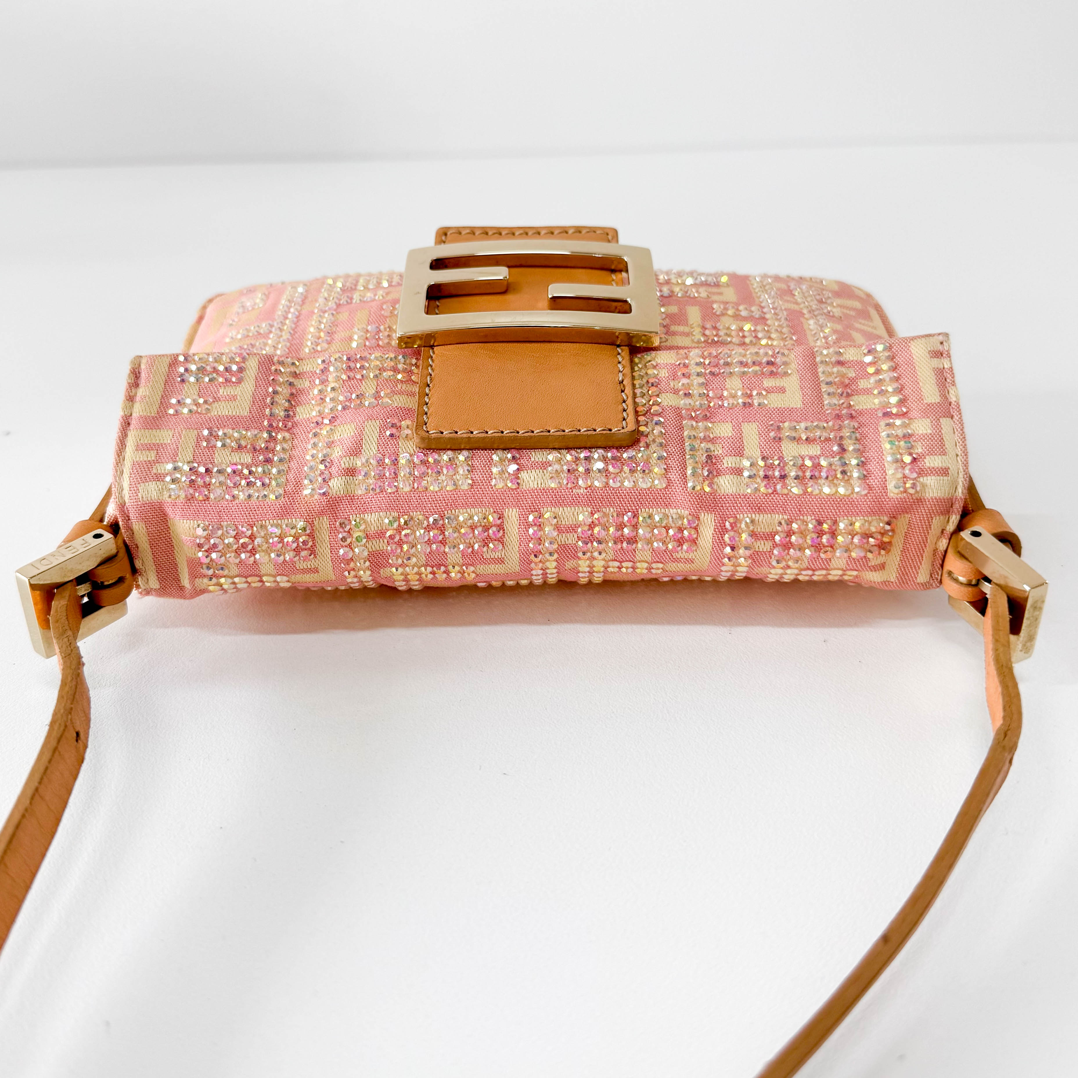 Baguette Mini Pink Beaded Canvas Shoulder Bag