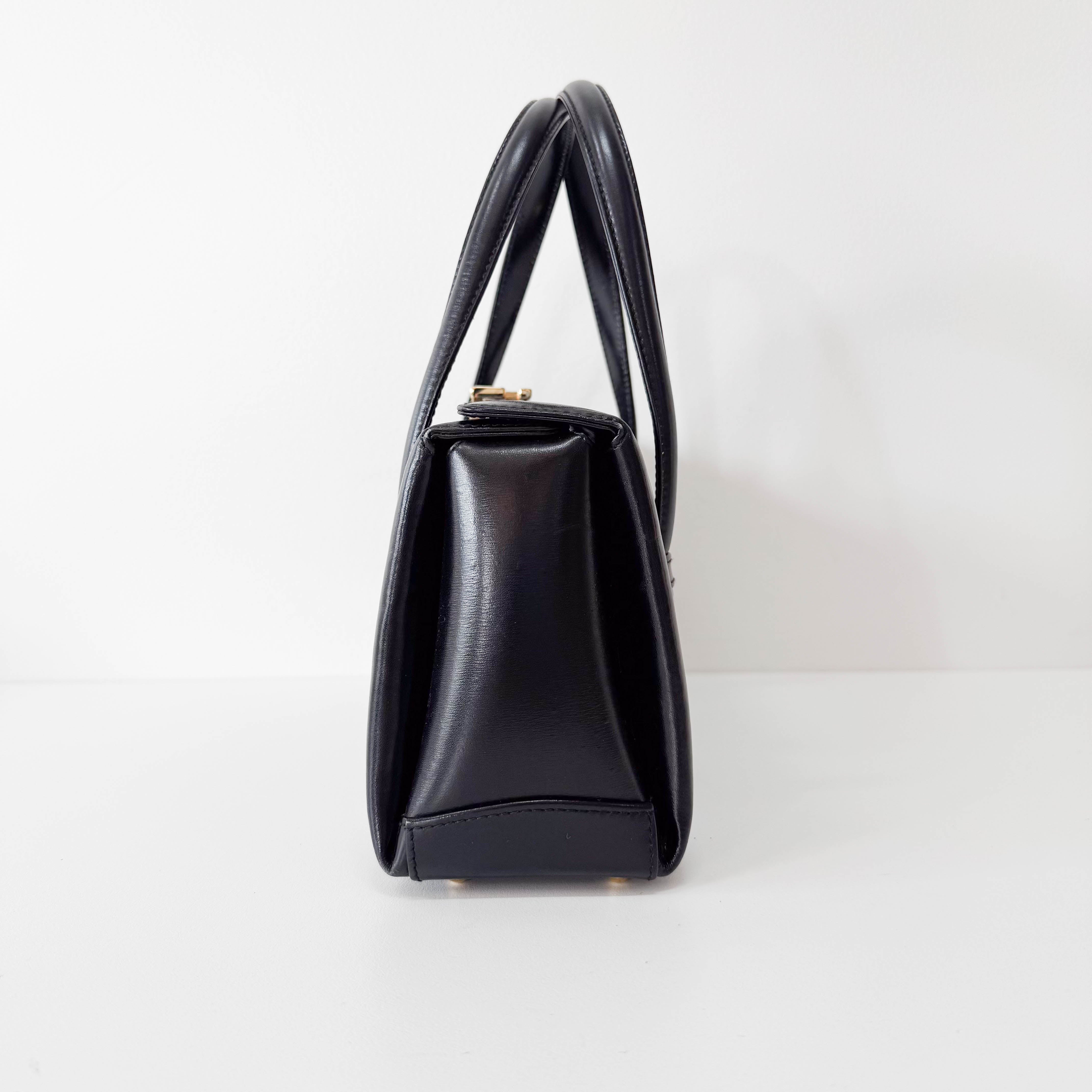 Black Leather Handle Bag