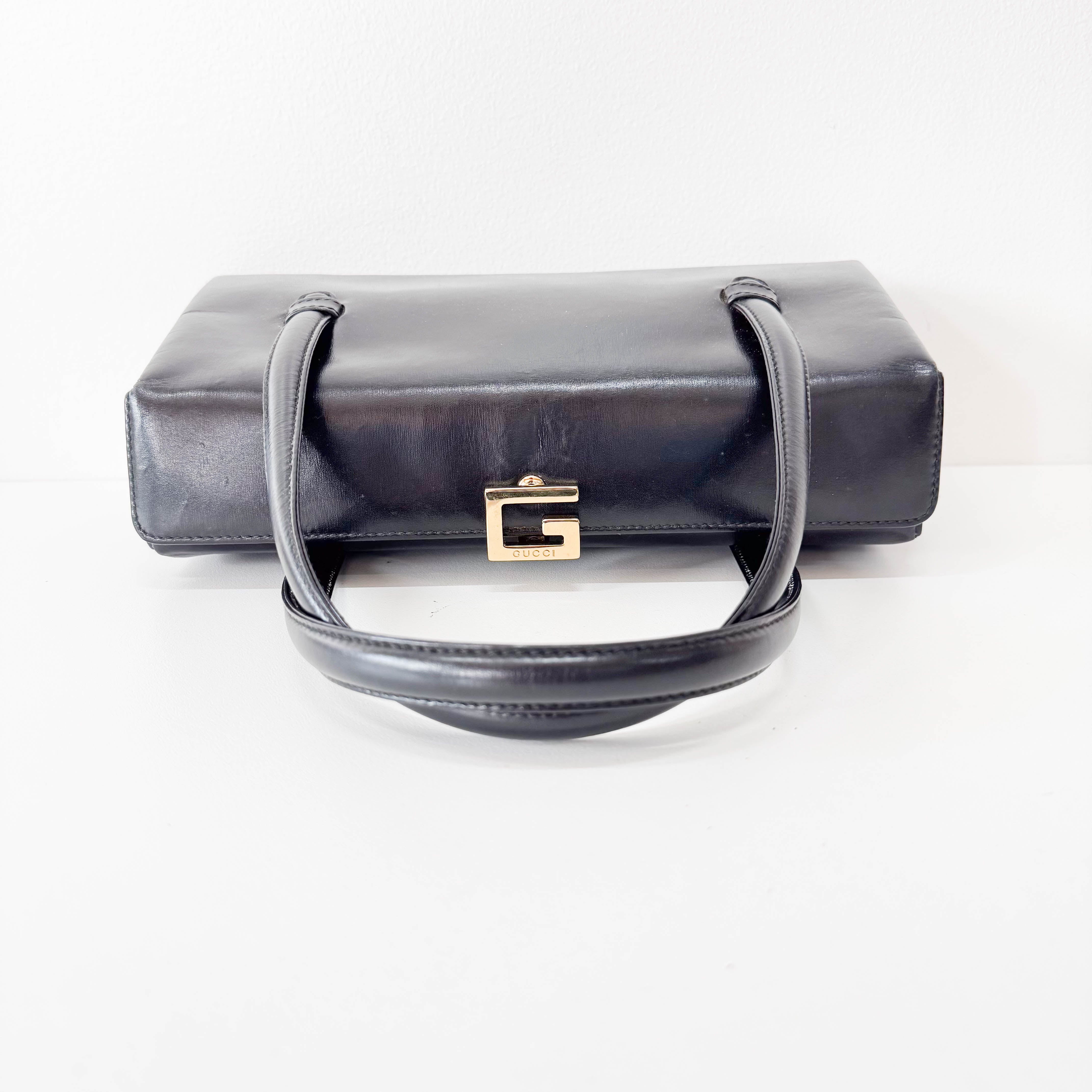 Black Leather Handle Bag