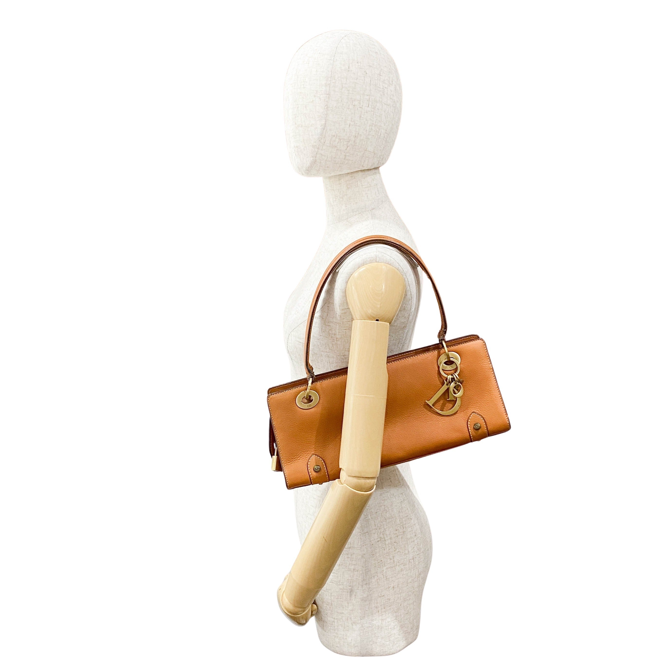 Brown Leather Charm Shoulder Bag