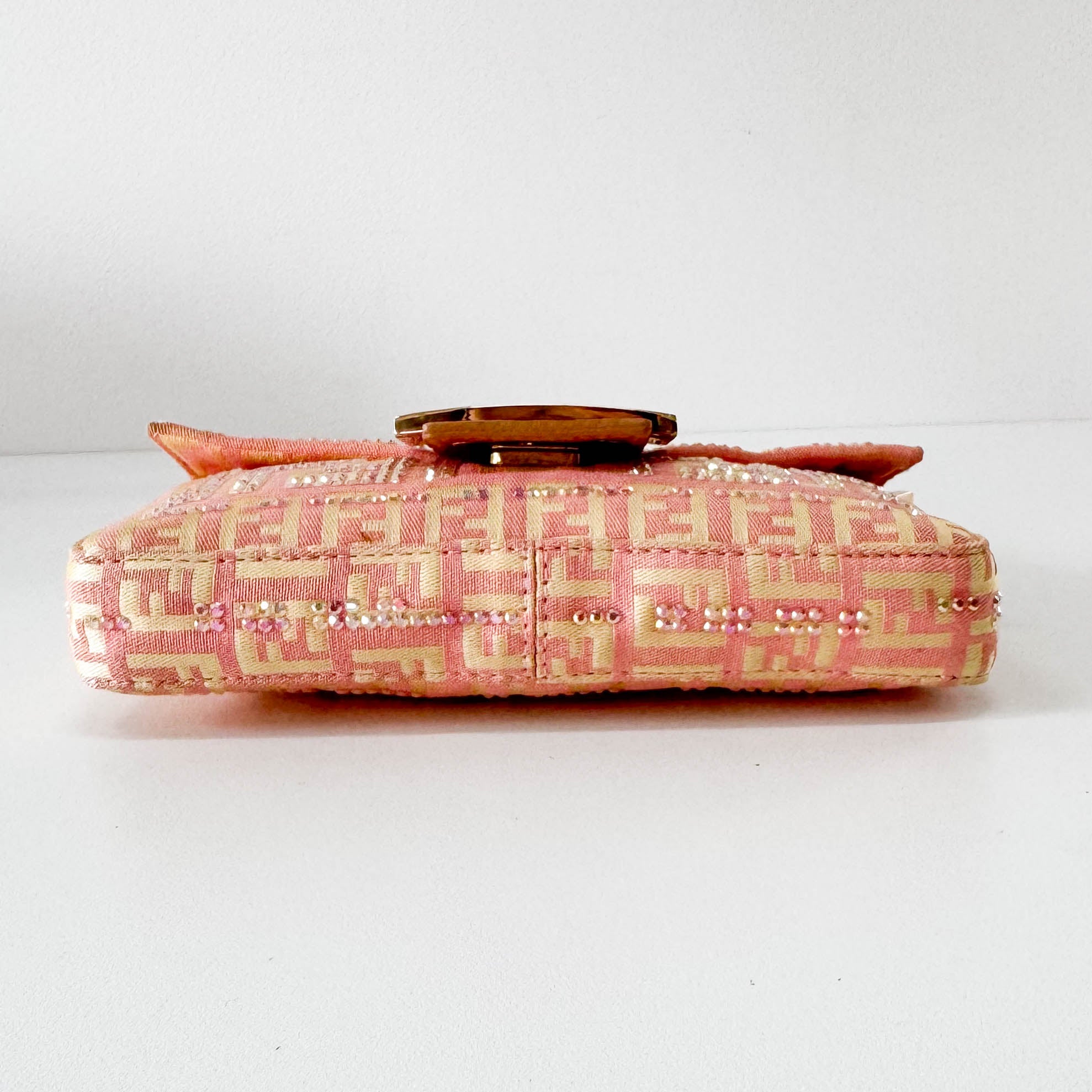 Baguette Mini Pink Beaded Canvas Shoulder Bag