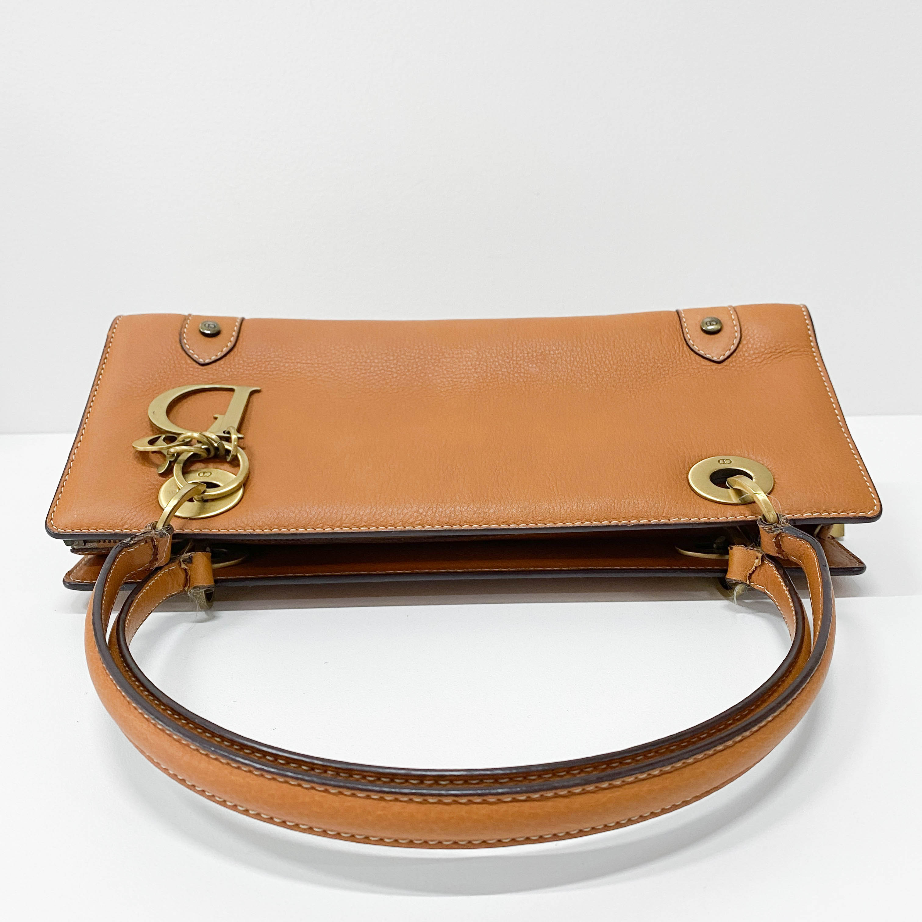 Brown Leather Charm Shoulder Bag