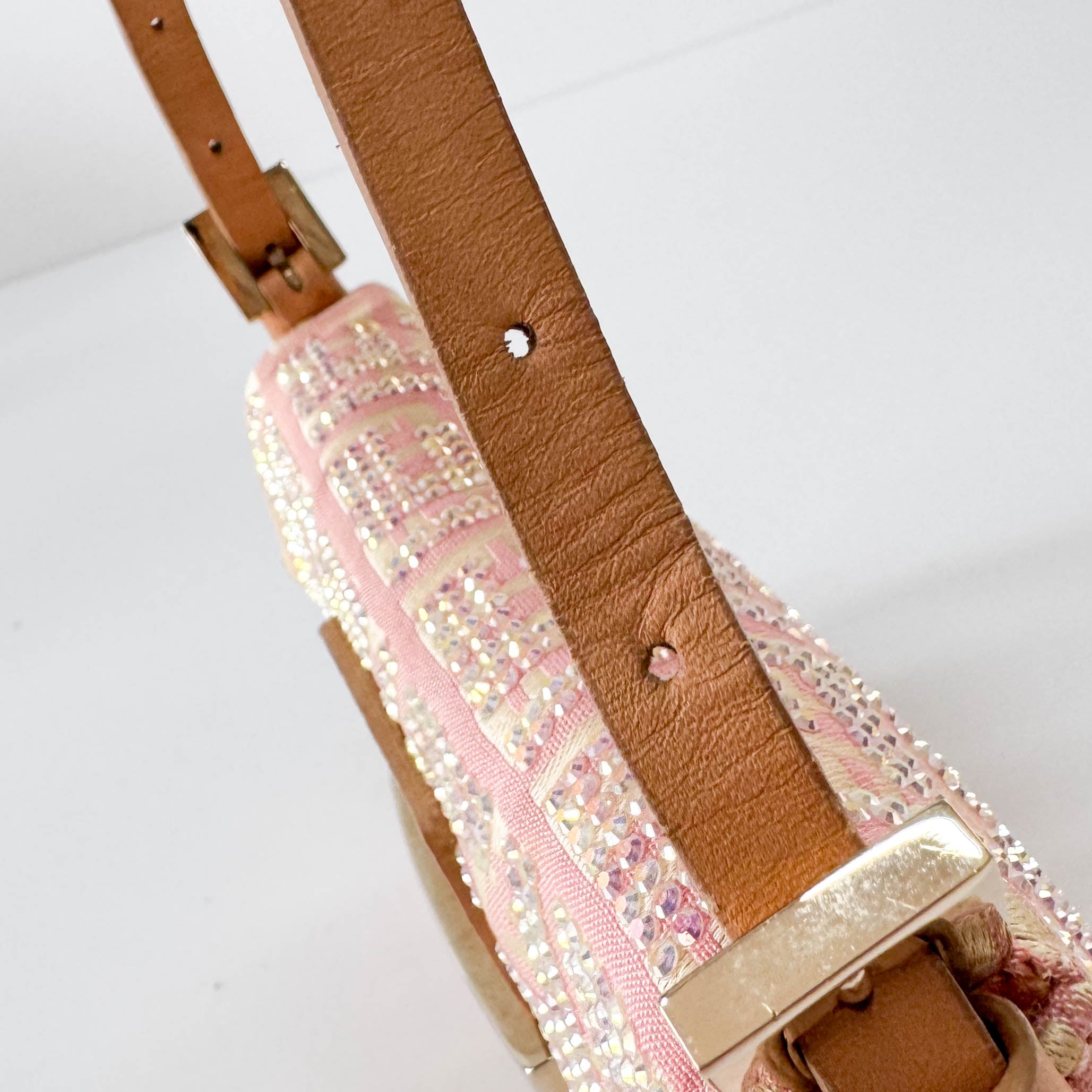 Baguette Mini Pink Beaded Canvas Shoulder Bag