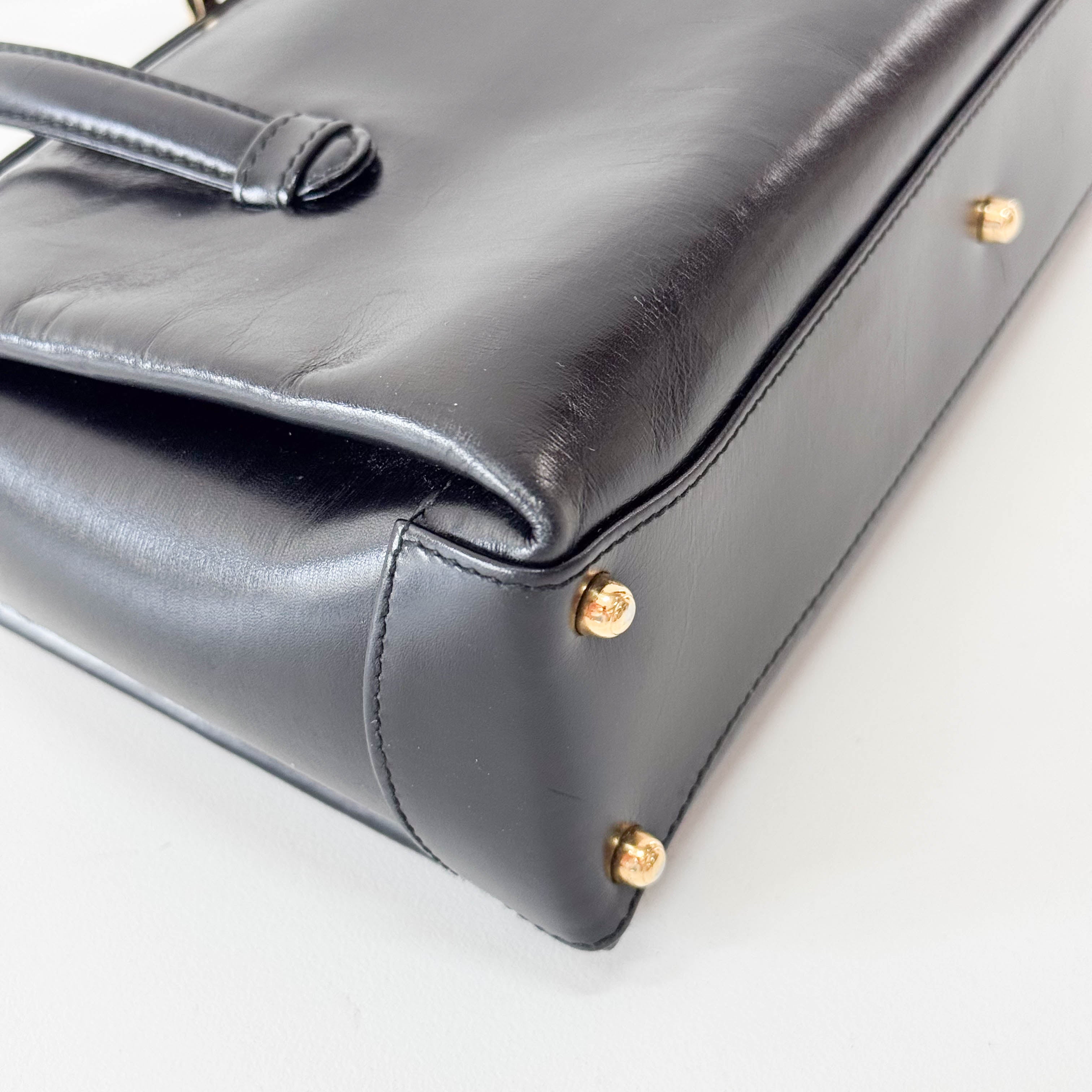 Black Leather Handle Bag