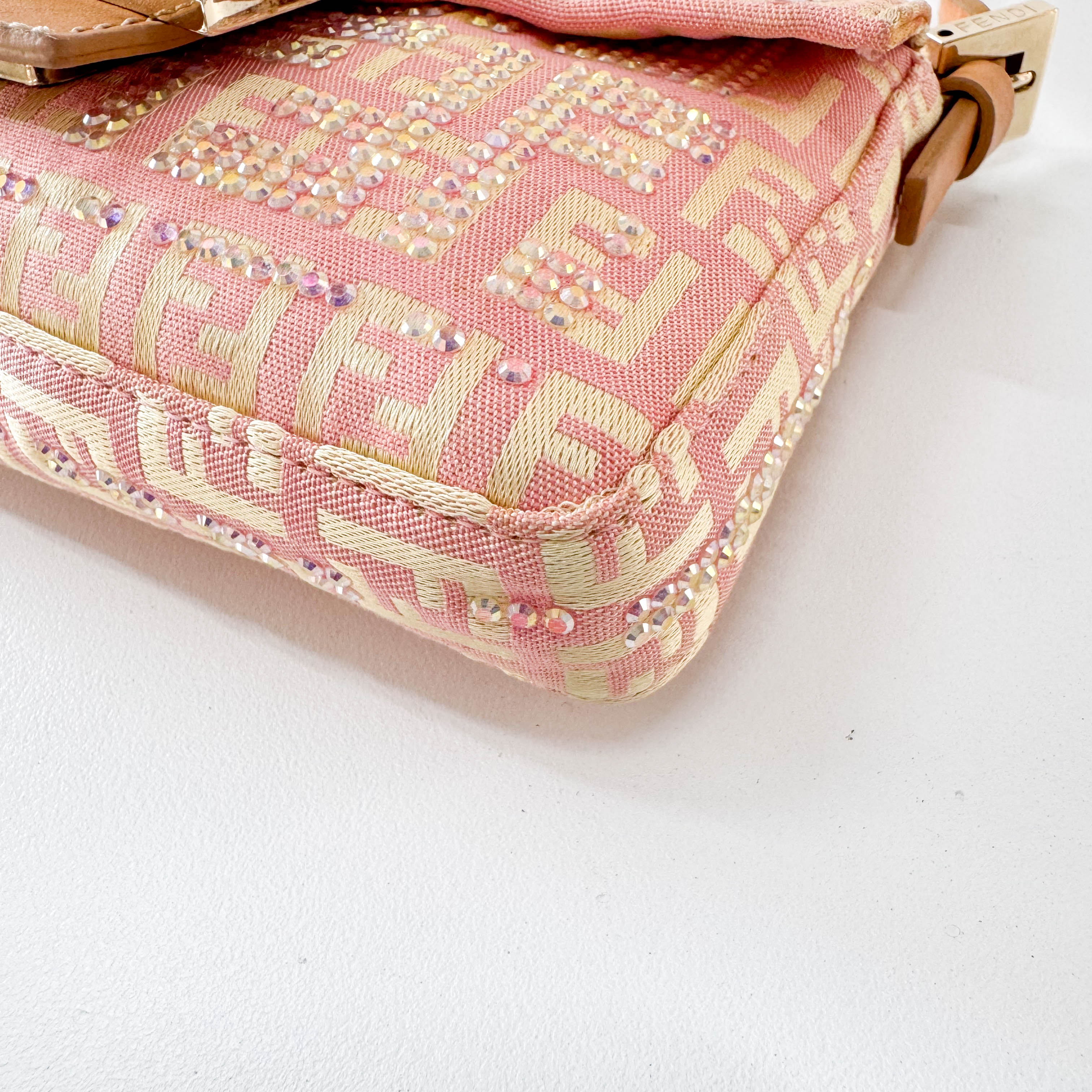Baguette Mini Pink Beaded Canvas Shoulder Bag