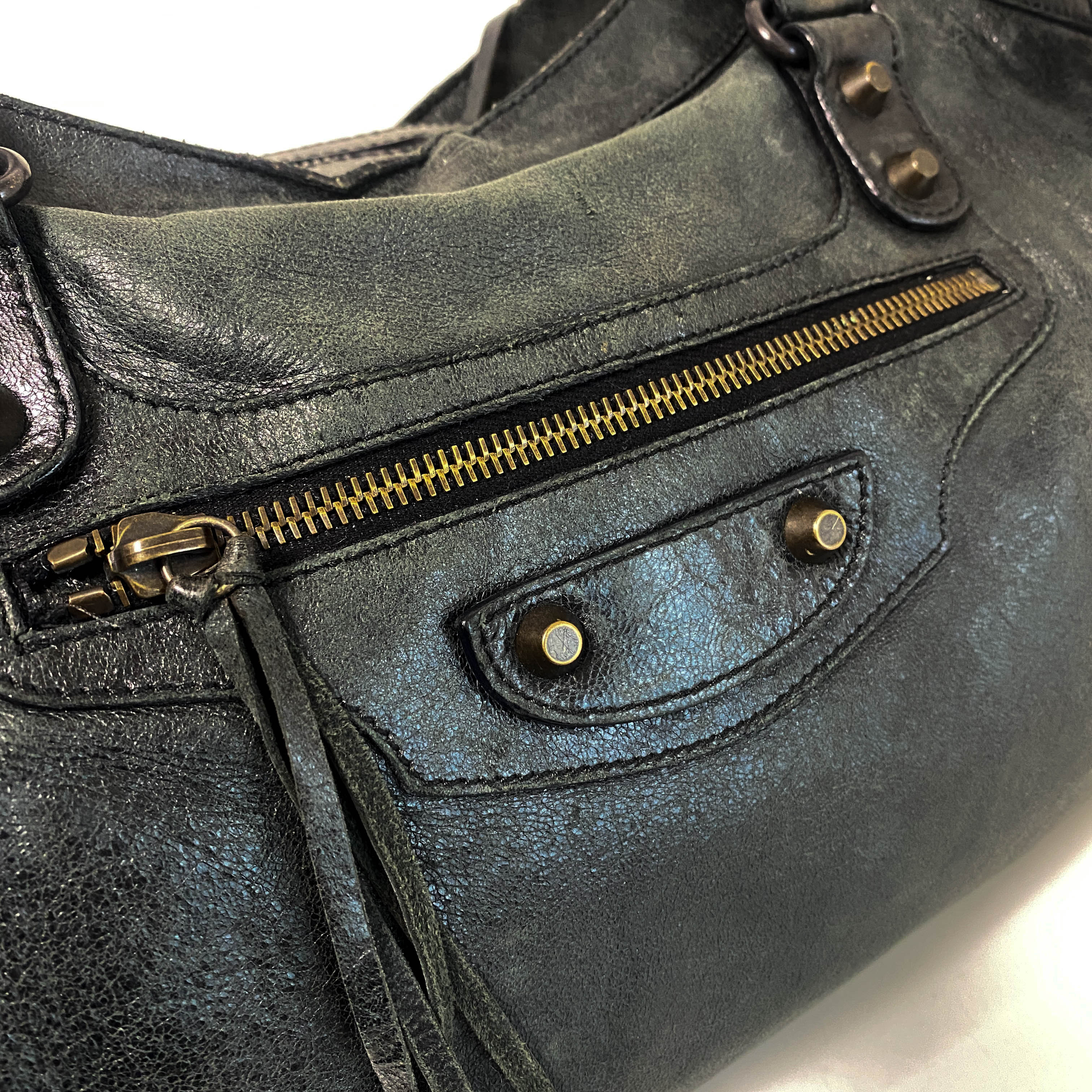 City Black Leather Top Handle Bag