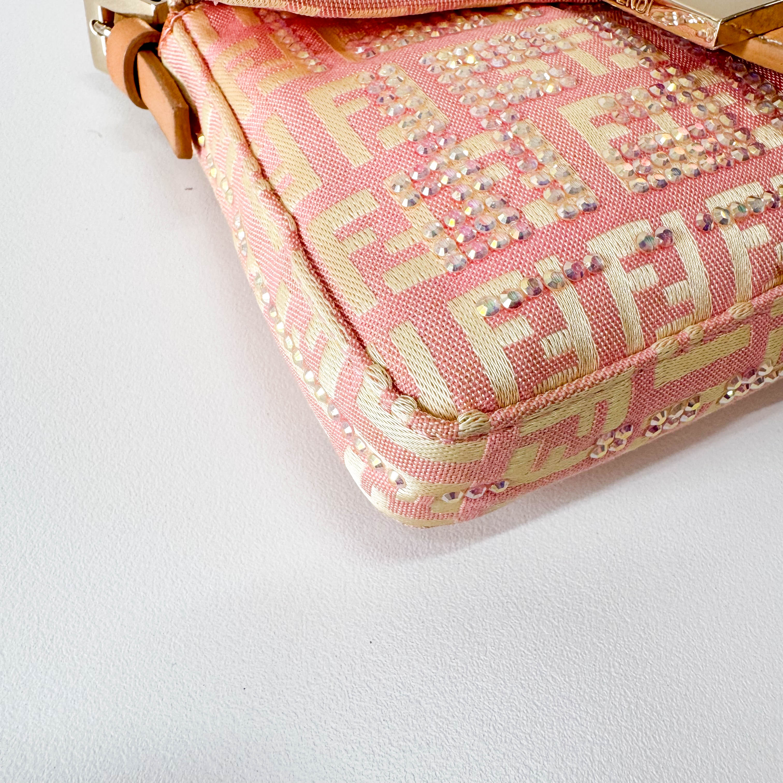 Baguette Mini Pink Beaded Canvas Shoulder Bag