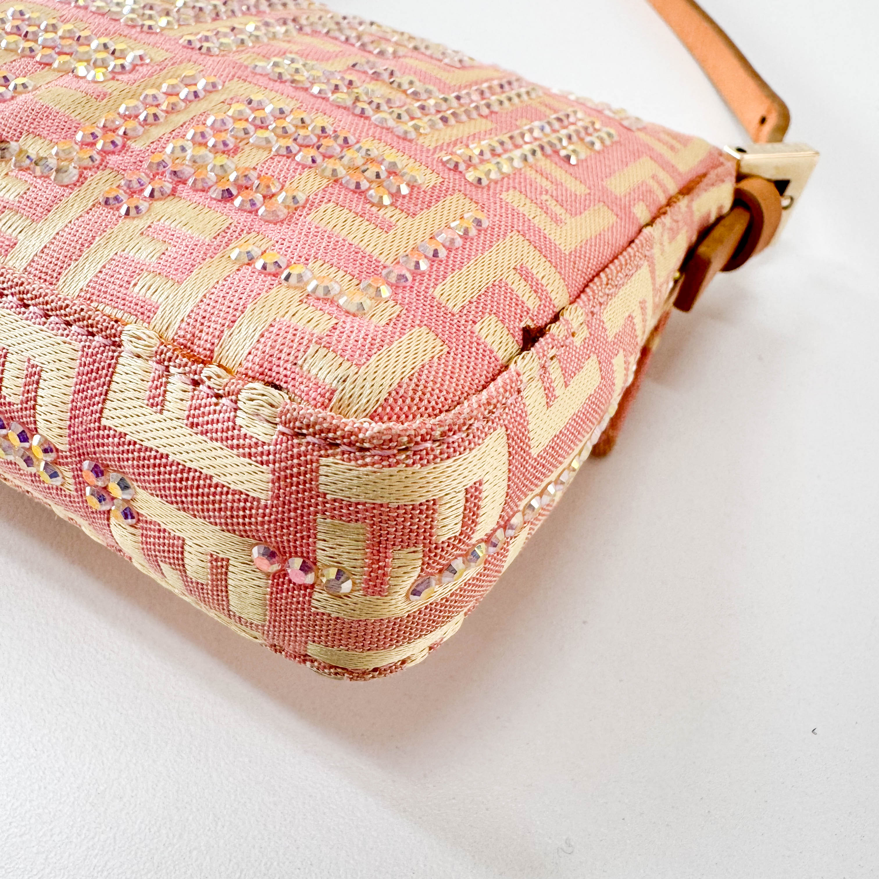 Baguette Mini Pink Beaded Canvas Shoulder Bag