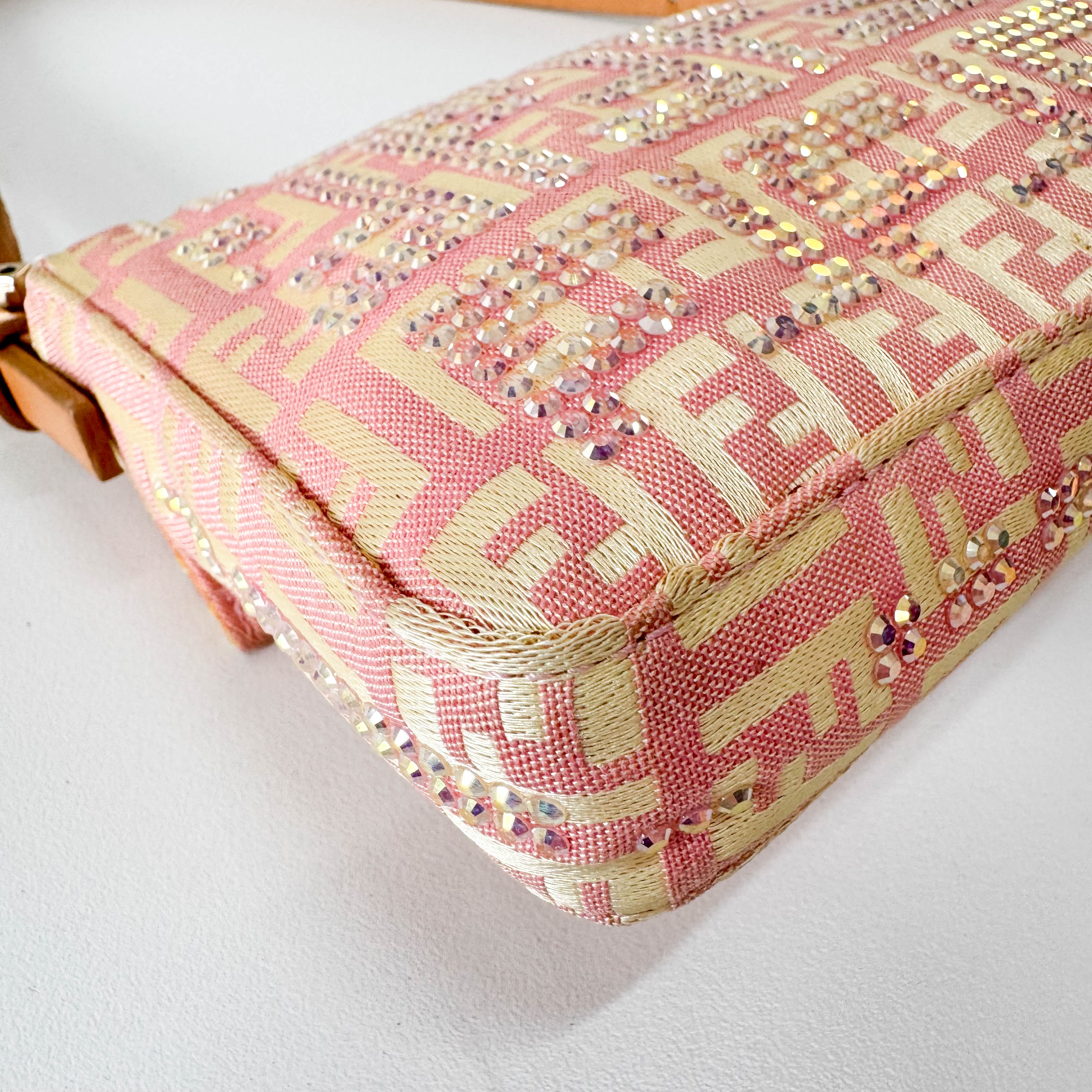 Baguette Mini Pink Beaded Canvas Shoulder Bag