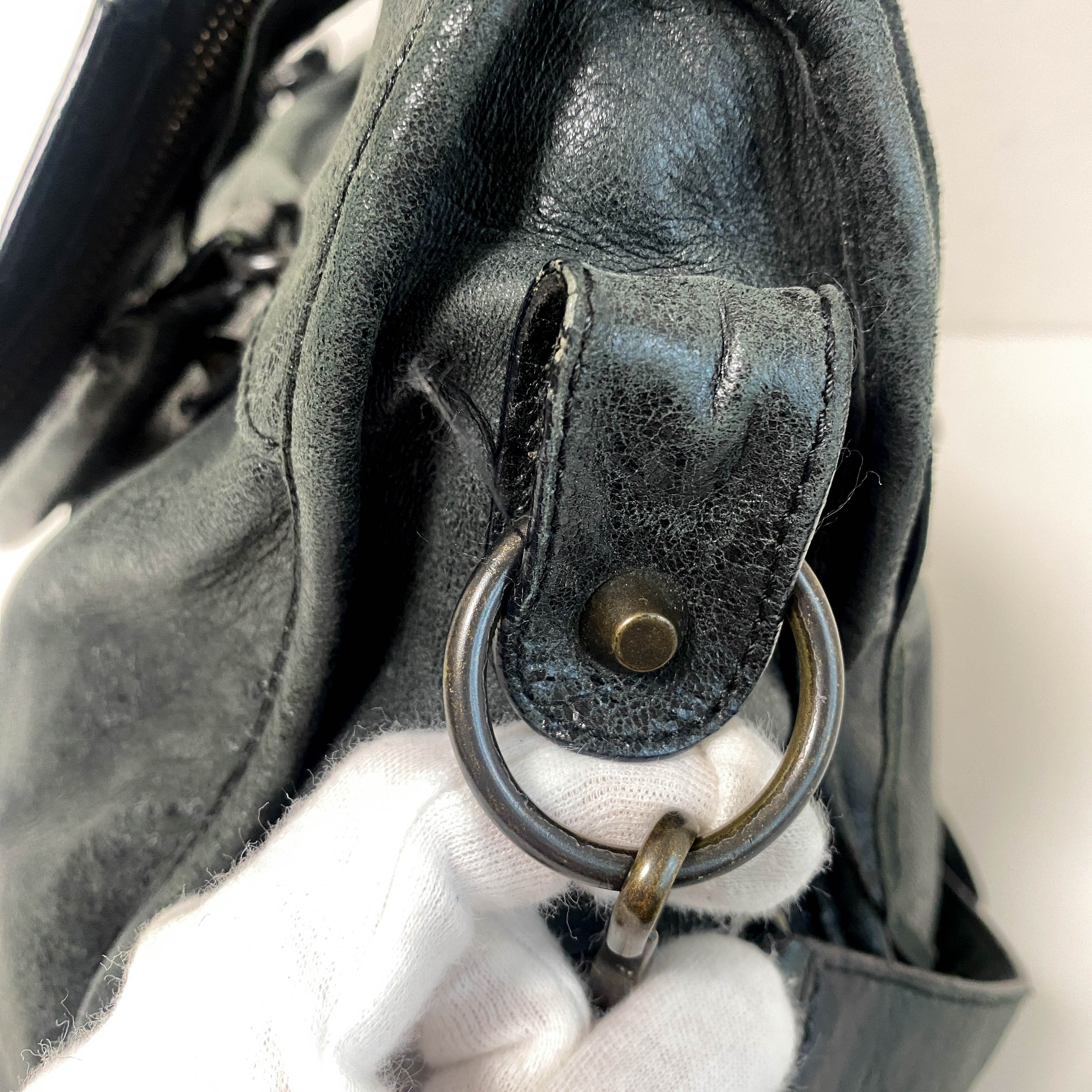 City Black Leather Top Handle Bag