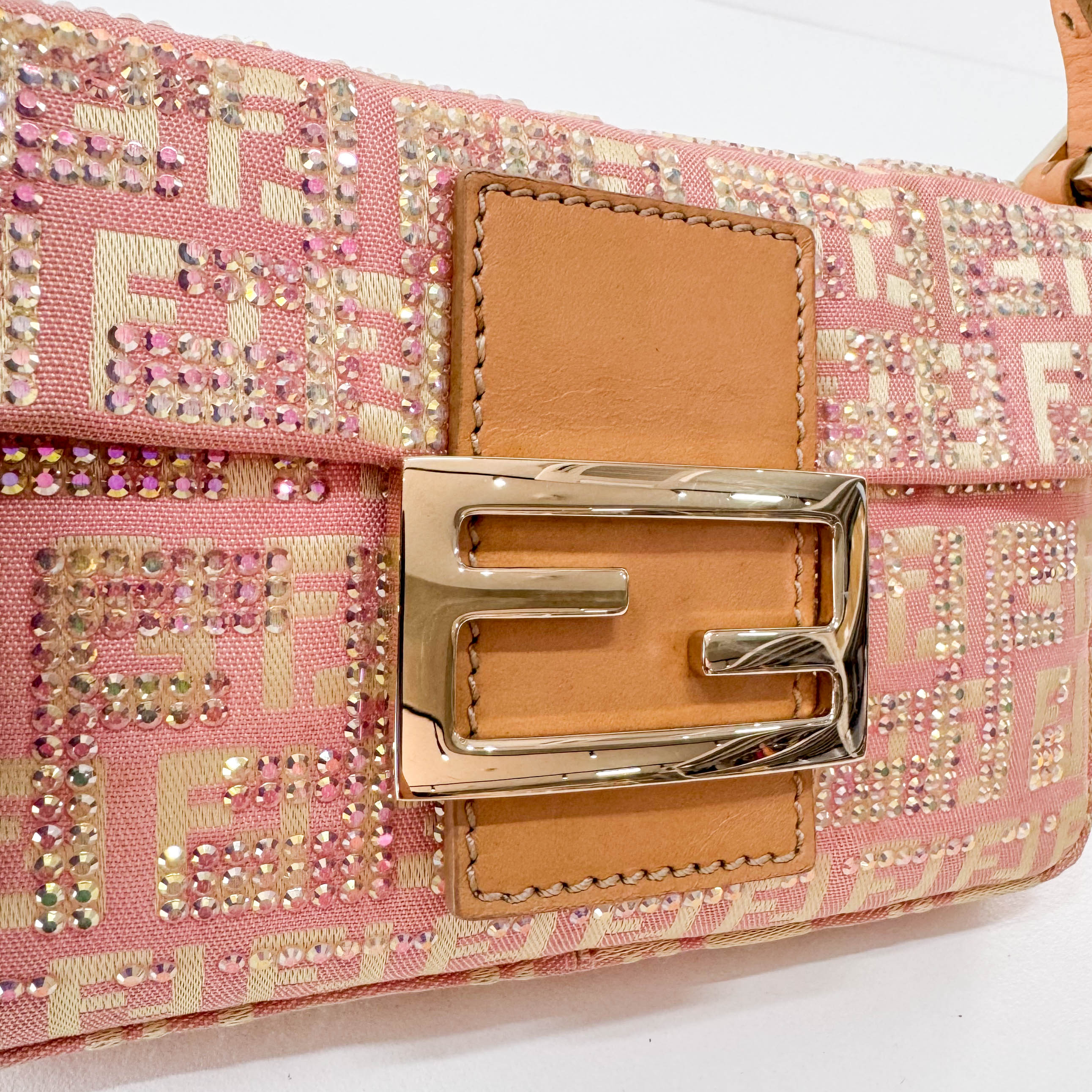 Baguette Mini Pink Beaded Canvas Shoulder Bag