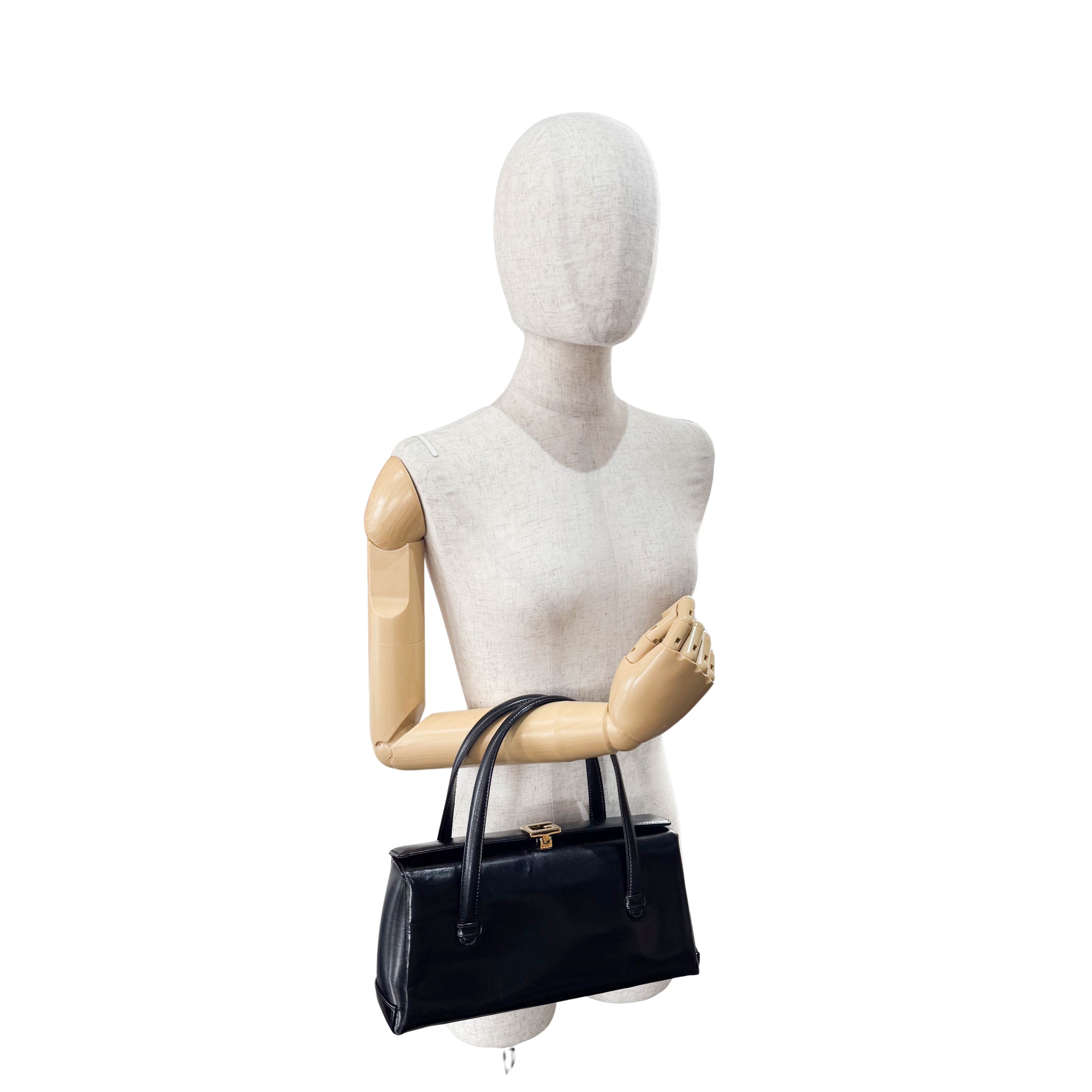 Black Leather Handle Bag