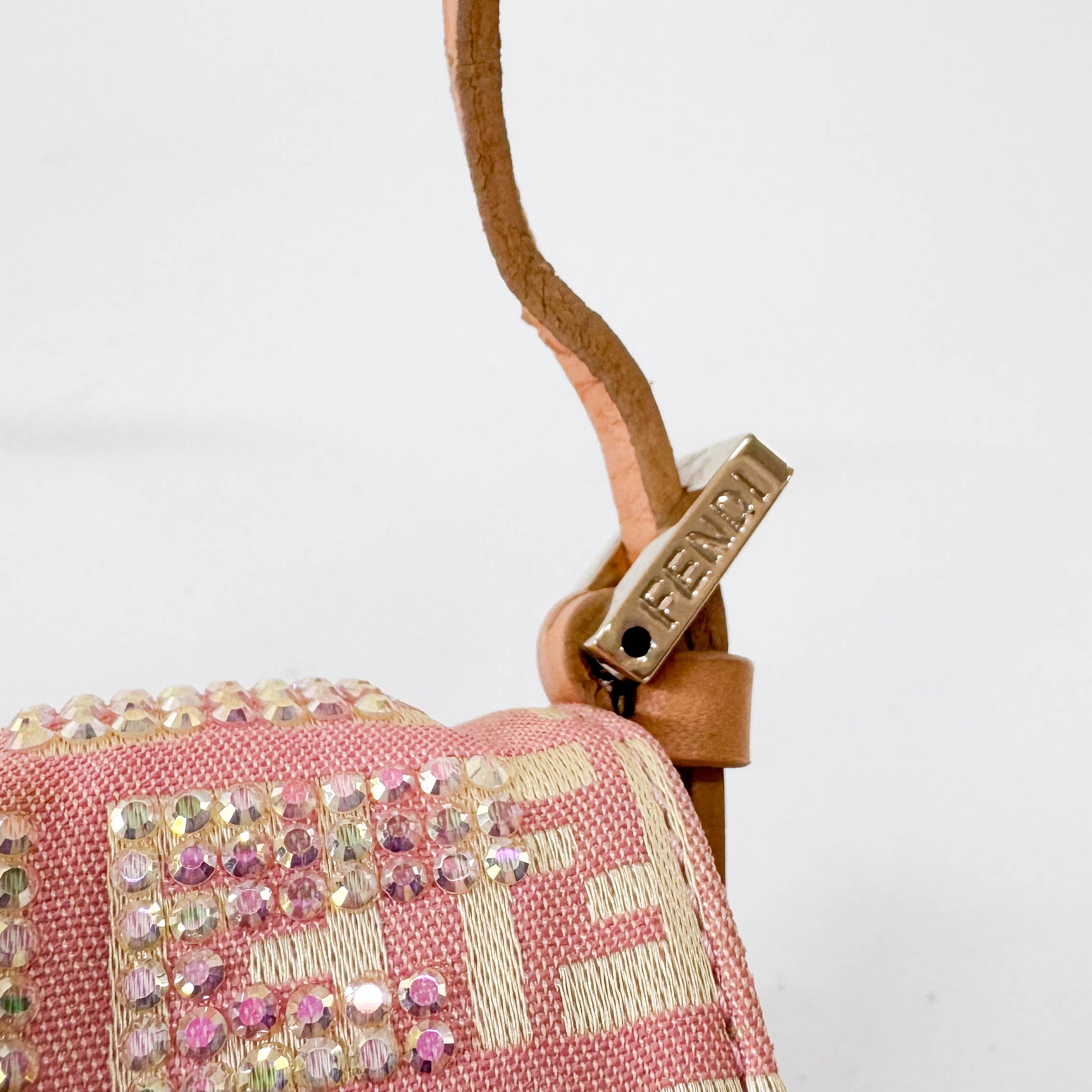 Baguette Mini Pink Beaded Canvas Shoulder Bag