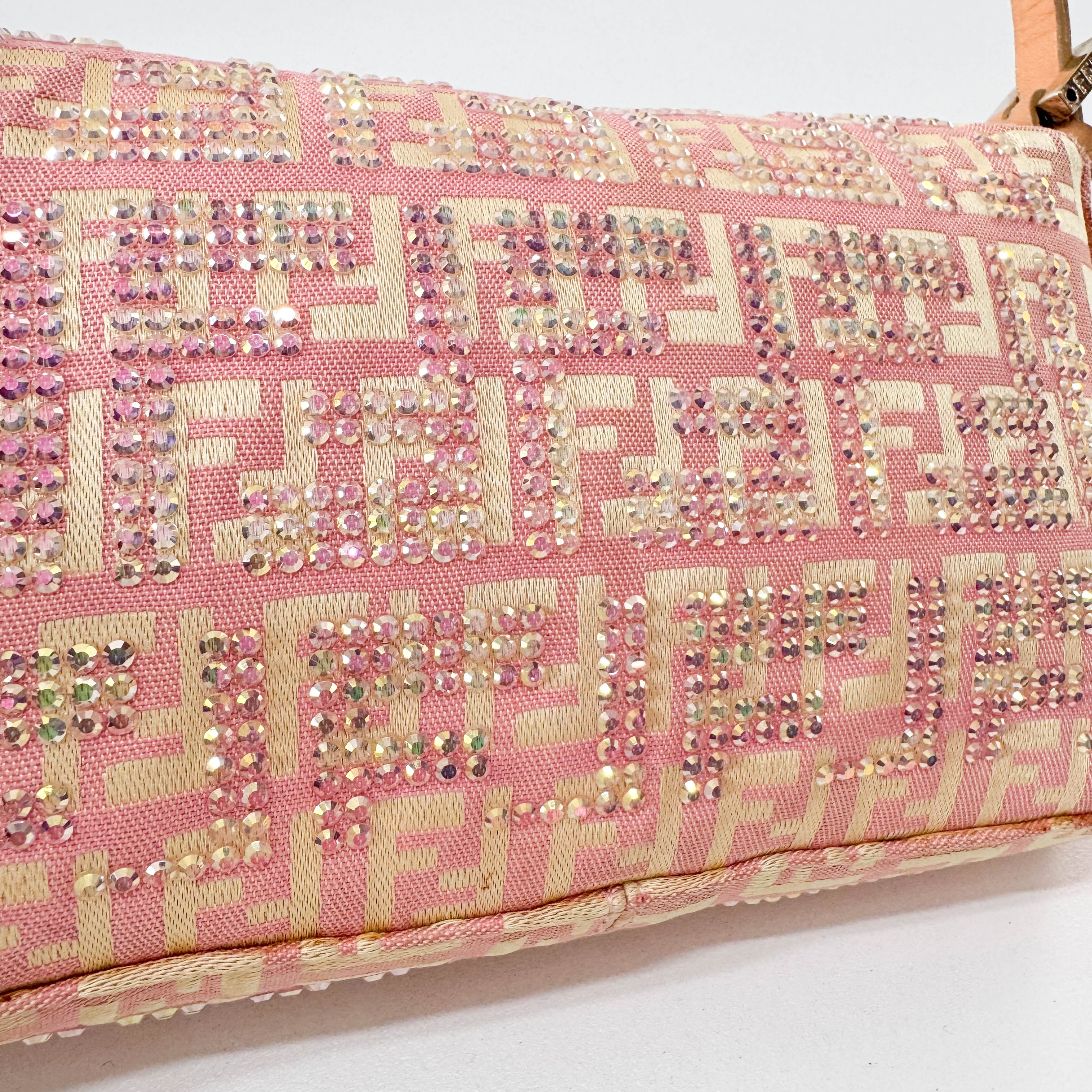 Baguette Mini Pink Beaded Canvas Shoulder Bag